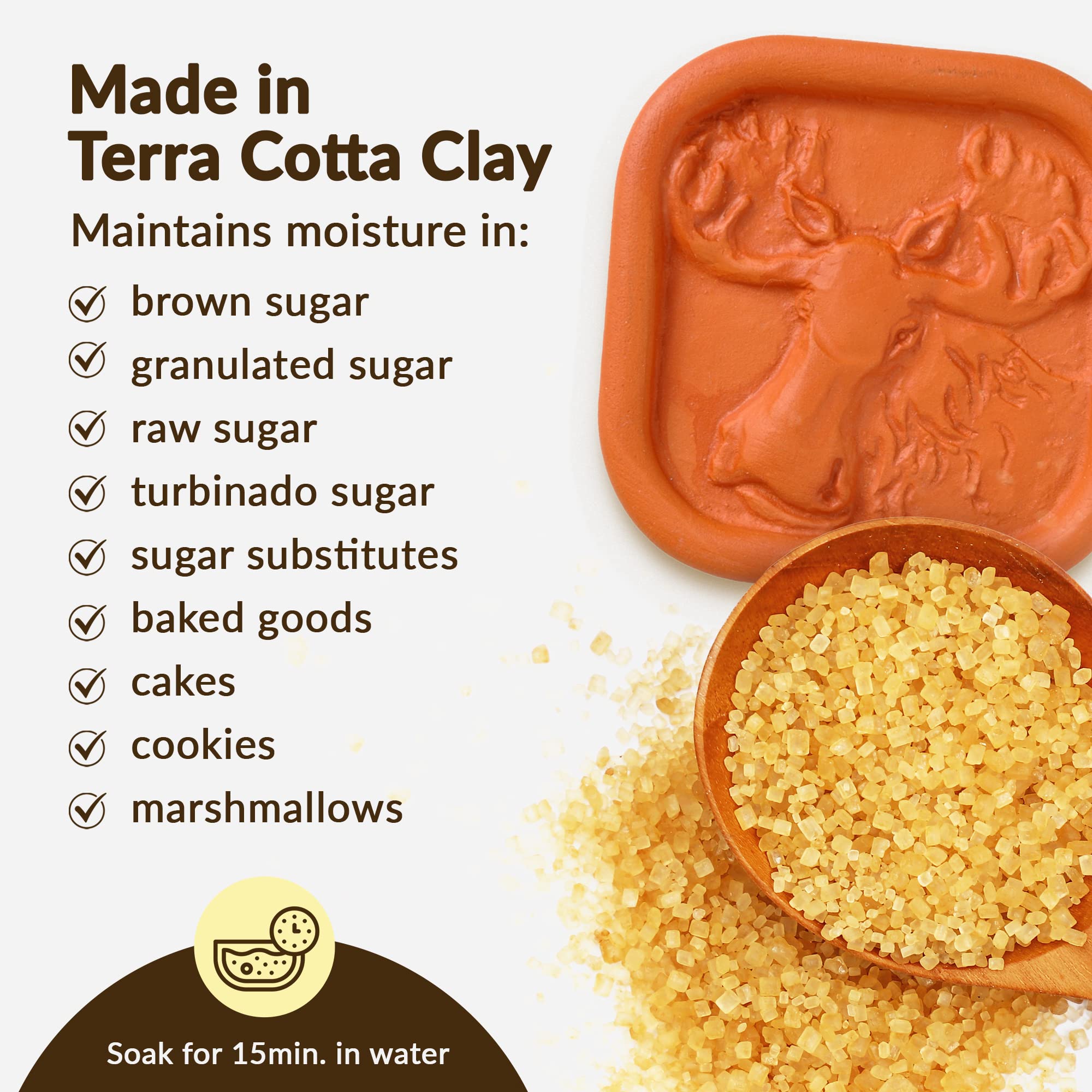 Terra Cotta Brown Sugar Saver, Lebensmittelechter Zuckerkonservierer für Langzeitgebrauch, brauner Zuckerweichmacher für Kekse, Trockenfrüchte & Marshmallows, Elch-Design JBK Pottery
