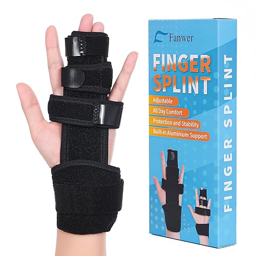 Miniatura 7 de Fanwer Férula de dedo de gatillo completo, férula de extensión reversible para dedo medio, soporte de dedo ajustable derecho o izquierdo para Negro