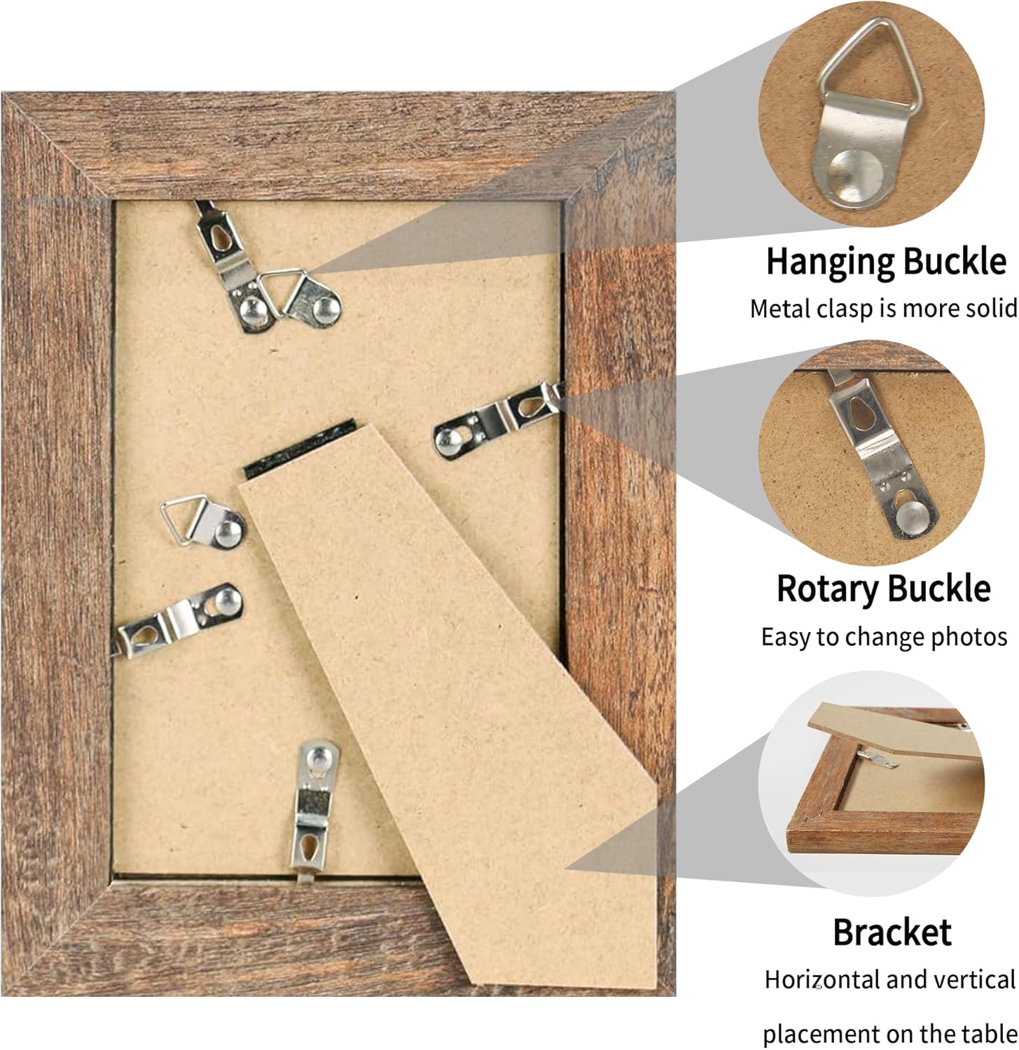 iRahmen 4x6 Picture Frame Set of 2, Wood Rustic Brown Frame with High Definition Glass, Display Pictures 3.5x5 with Mat or 4 x 6 without Mat for Tabletop Display and Wall Mounting - Image 6