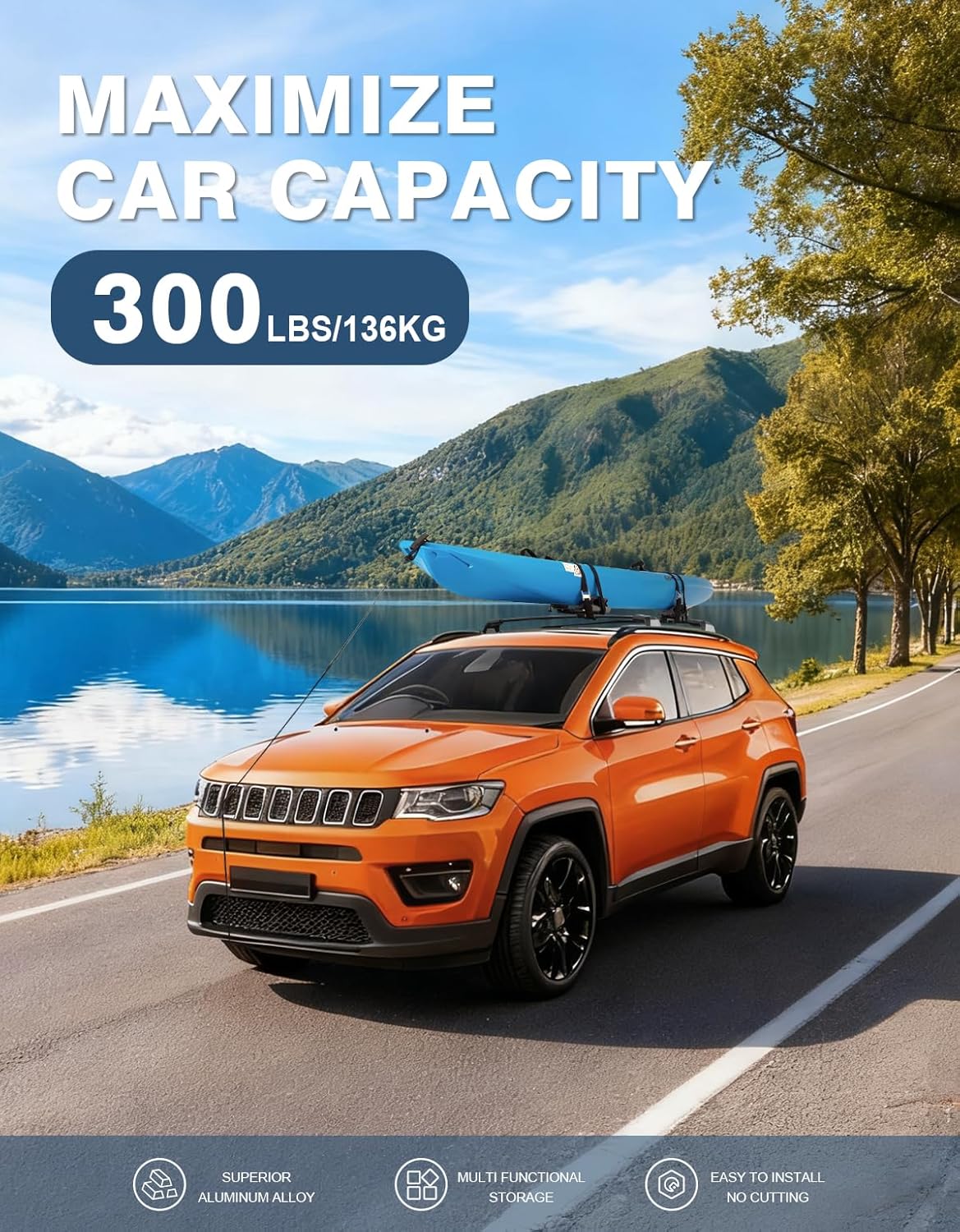 Roof Rack Cross Bars 220lbs Compatible with Jeep Compass 2018-2026,Heavy Duty All-Metal Aluminum Crossbar Luggage Racks Roof Rails Rooftop Black Accessories
