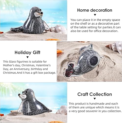 Miniatura 3 de EUSTUMA Figura de sello de vidrio soplado a mano, animal marino para acuario de pecera, colección de animales marinos para regalo de cumpleaños,