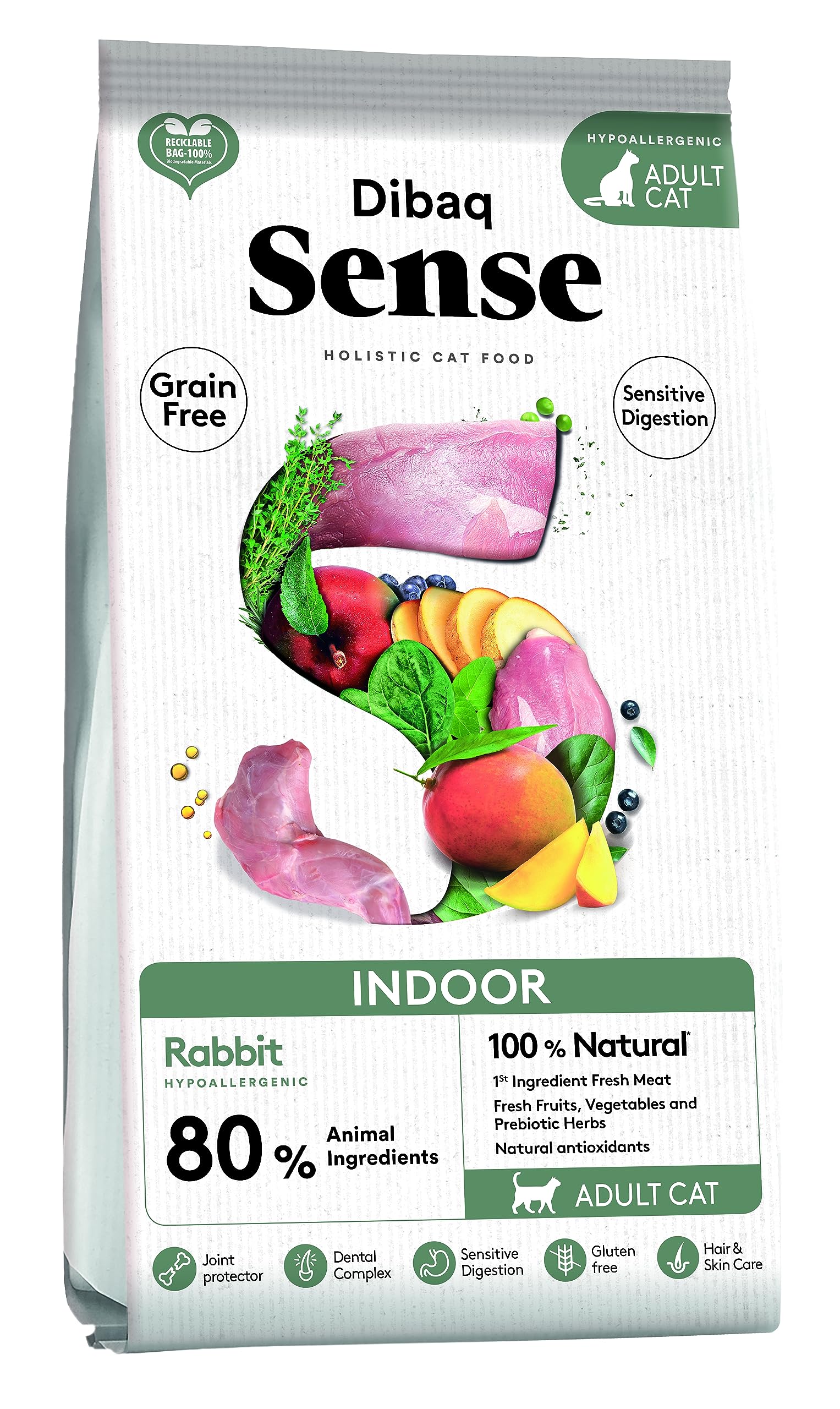 Dibaq Sense Cat indoor: pienso de conejo, especial para gatos adultos esterillizados. 100% natural y sin cereales. 1,5 kg
