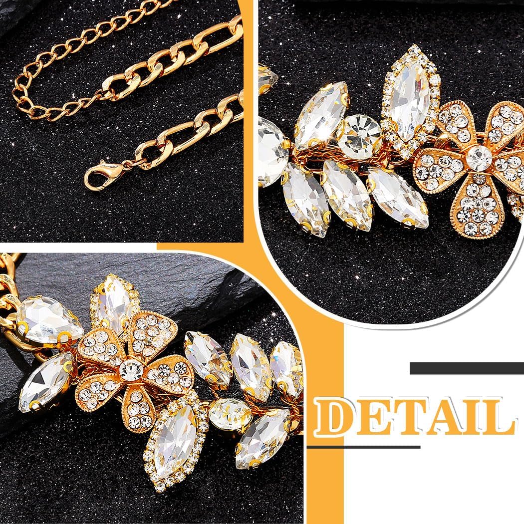 ACEDRE Rhinestone Bridal Jewelry Set Gold Wedding Necklace and Earrings Sets Sparkly Flower Prom Costume Brides Accessories for Women - Image 4