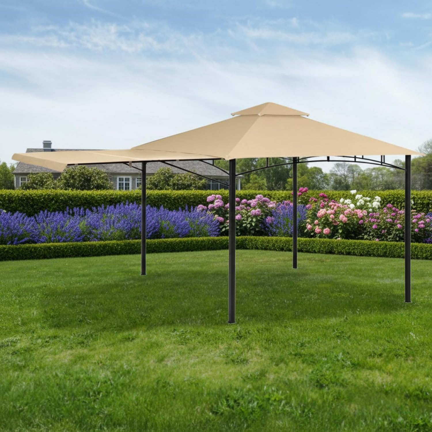 Garden Winds Reinforced RipLock 350 Replacement Canopy Top Cover Compatible with ShelterLogic Redwood Awning 11' x 11' Gazebo Model 24011 - Beige
