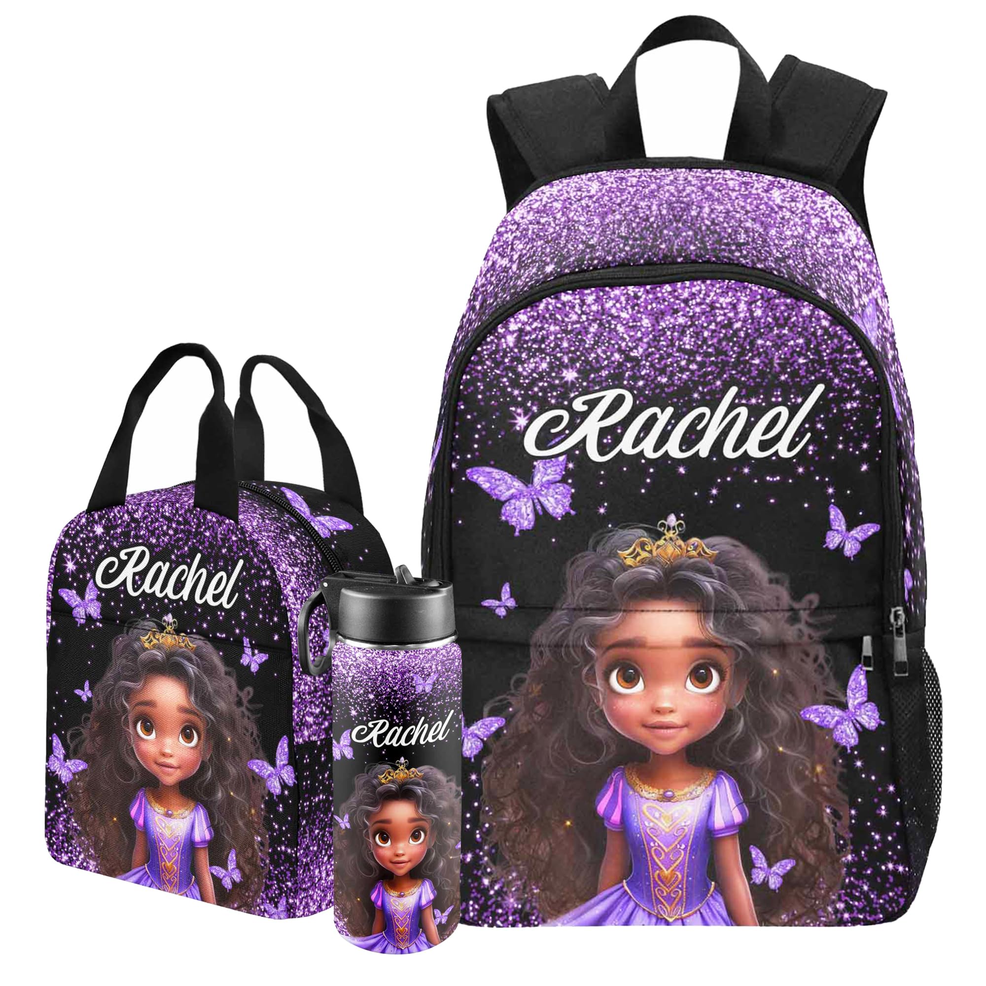 Artsadd Custom Kids Backpack with Lunch Box Set, Personalized Name School Bags Bookbag Lunch Bag for Boys Girls (Design 33)