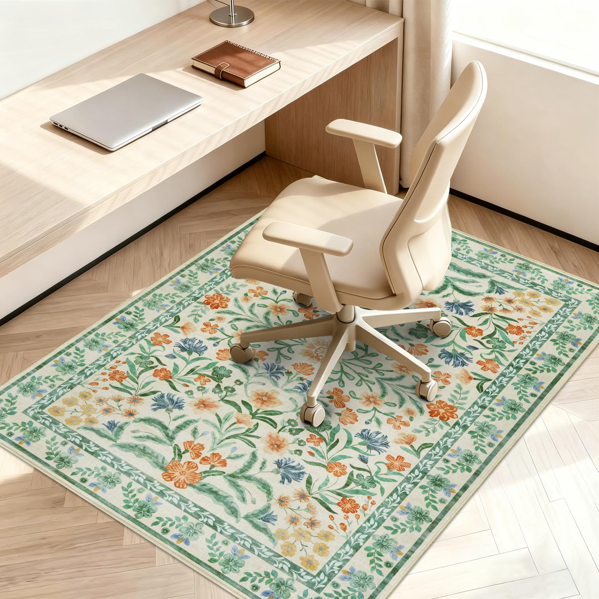 Tappeto Sedia Ufficio 120x150cm Beige Antiscivolo Tappeto Salvapavimento per Pavimenti Duri Vintage Tappeto Sedia Gaming Protettivo per Pavimenti Duri Parquet Piastrelle