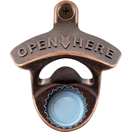 Vintage Wall Mounted Beer Cap Opener with Built-in Magnets Antique Copper Gift
