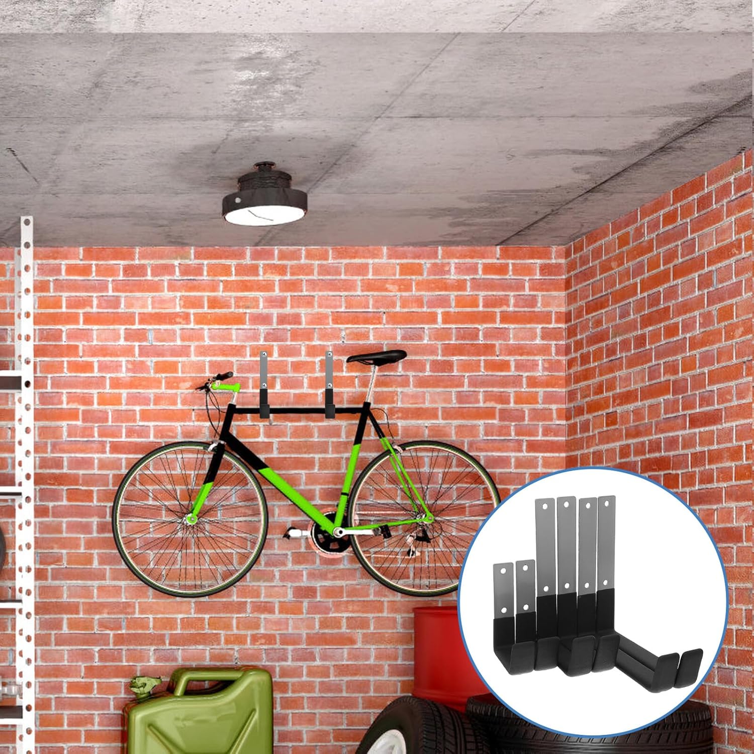 6pcs Heavy Duty Metal Wall Hooks for Garage Hanging Wall Mounted Storage Hooks for Tools Ladders and Garden Equipment with Accessories