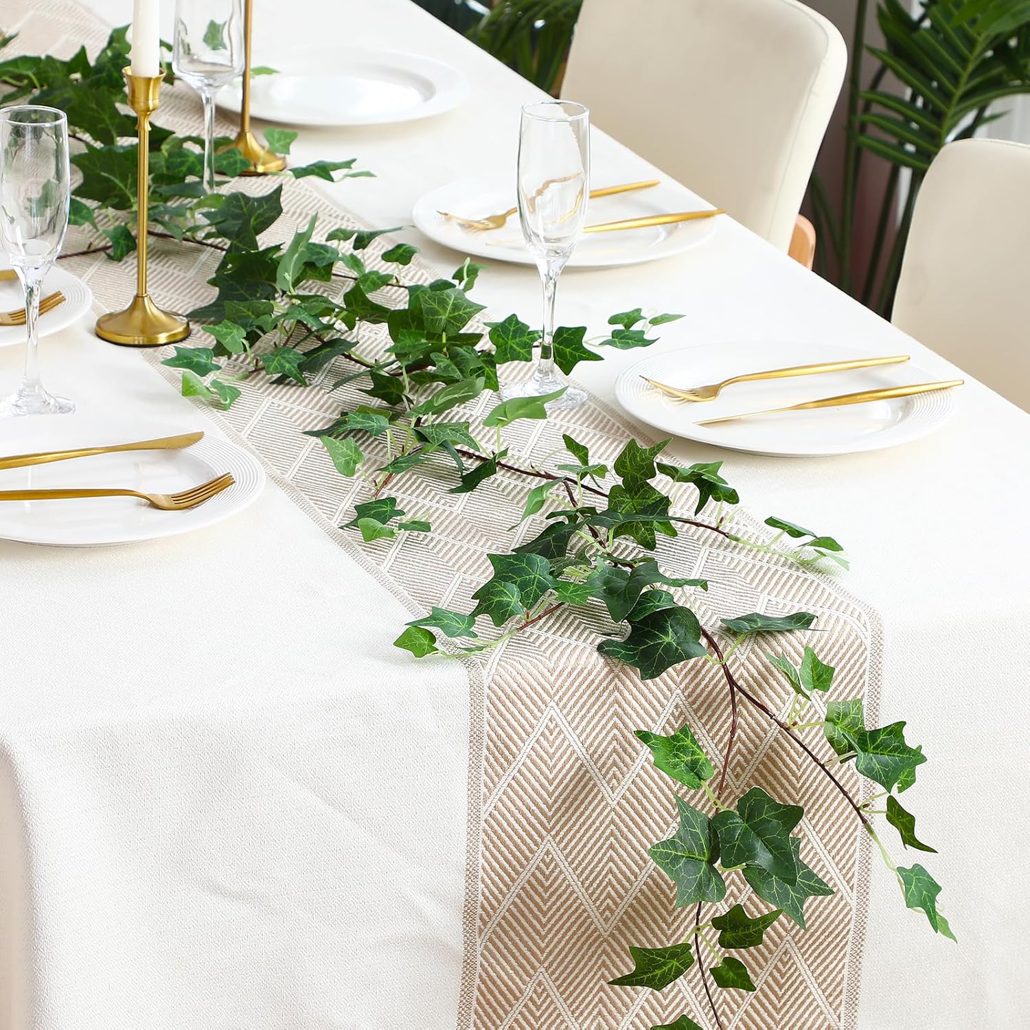 6 Strands Artificial Ivy Vines Garland 426" Wedding Silk Ivy Garland with Green Leaves Fake Hanging Plants Greenery Decoration for Indoor Outdoor Bedroom Room Window Wall Arch Garden Party Decor