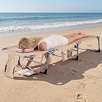 Vista 2 de COSTWAY Silla de salón plegable de playa, silla de bronceado con agujero para la cara, respaldo ajustable de 5 posiciones, almohada y bolsillo
