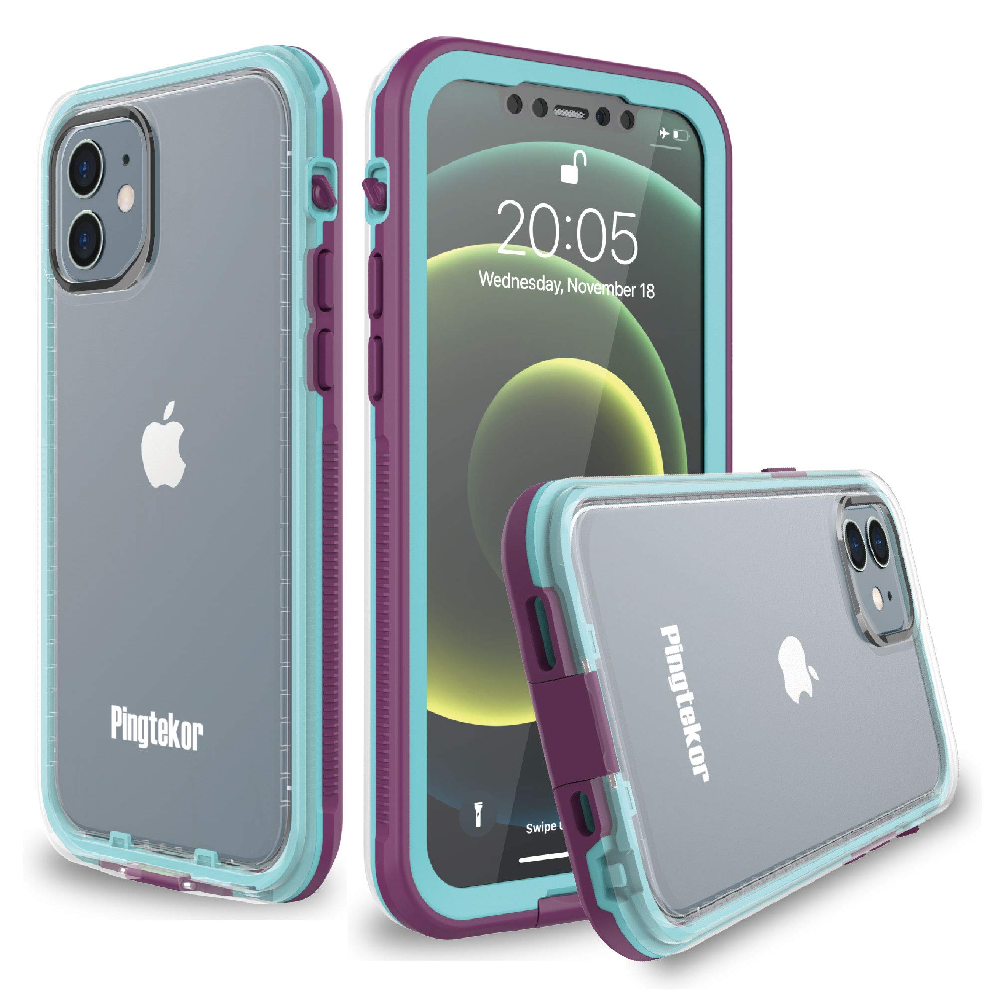 PINGTEKOR Case for iPhone 12 Mini 5.4 Inch(2020 Release) with Built-in Screen Protector,Retail Packaging,Full-Body Dual Layer Rugged Clear Bumper Case with Translucent Back Cover