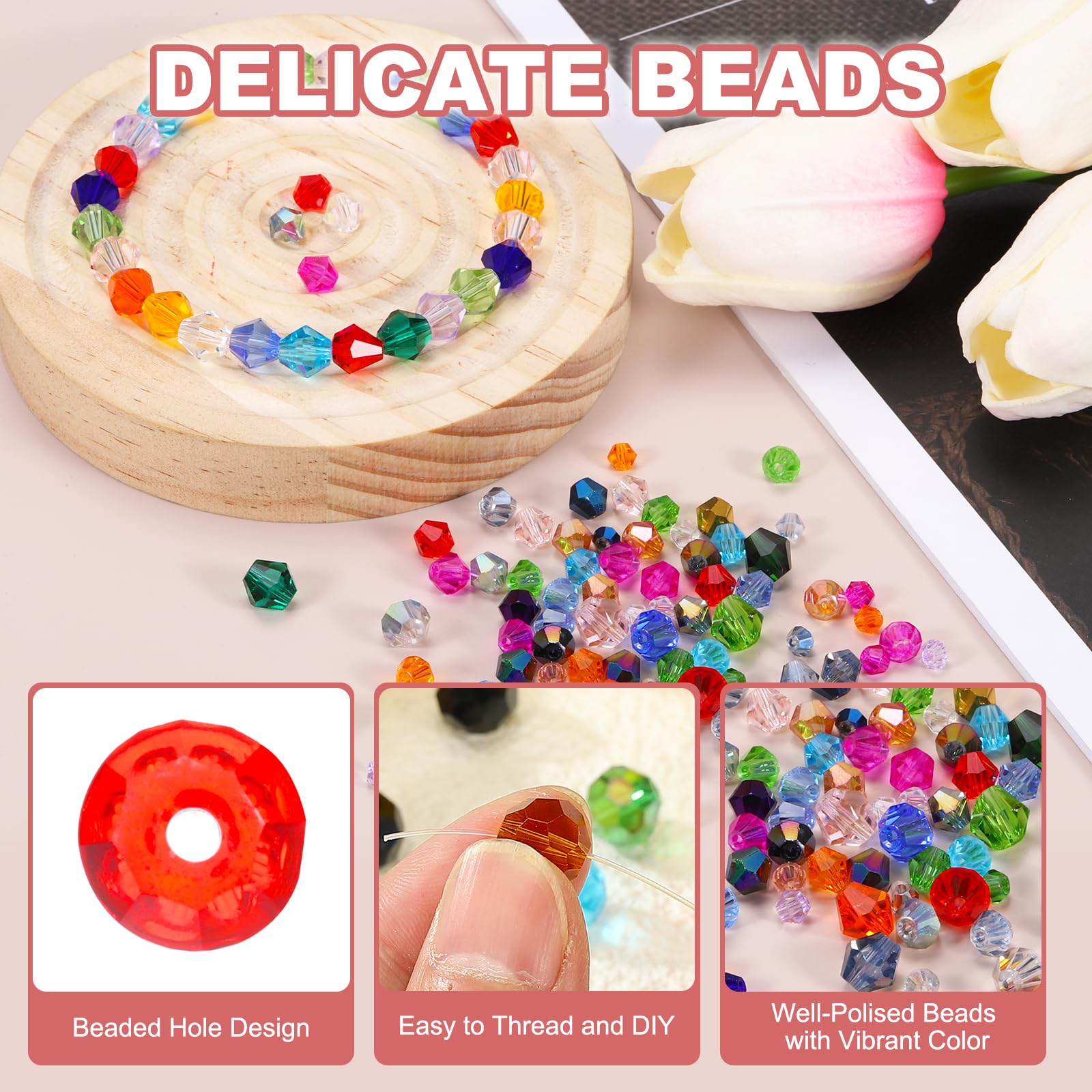 PATIKIL 1000pcs 4mm Bicone Glass Crystal Beads - Image 3