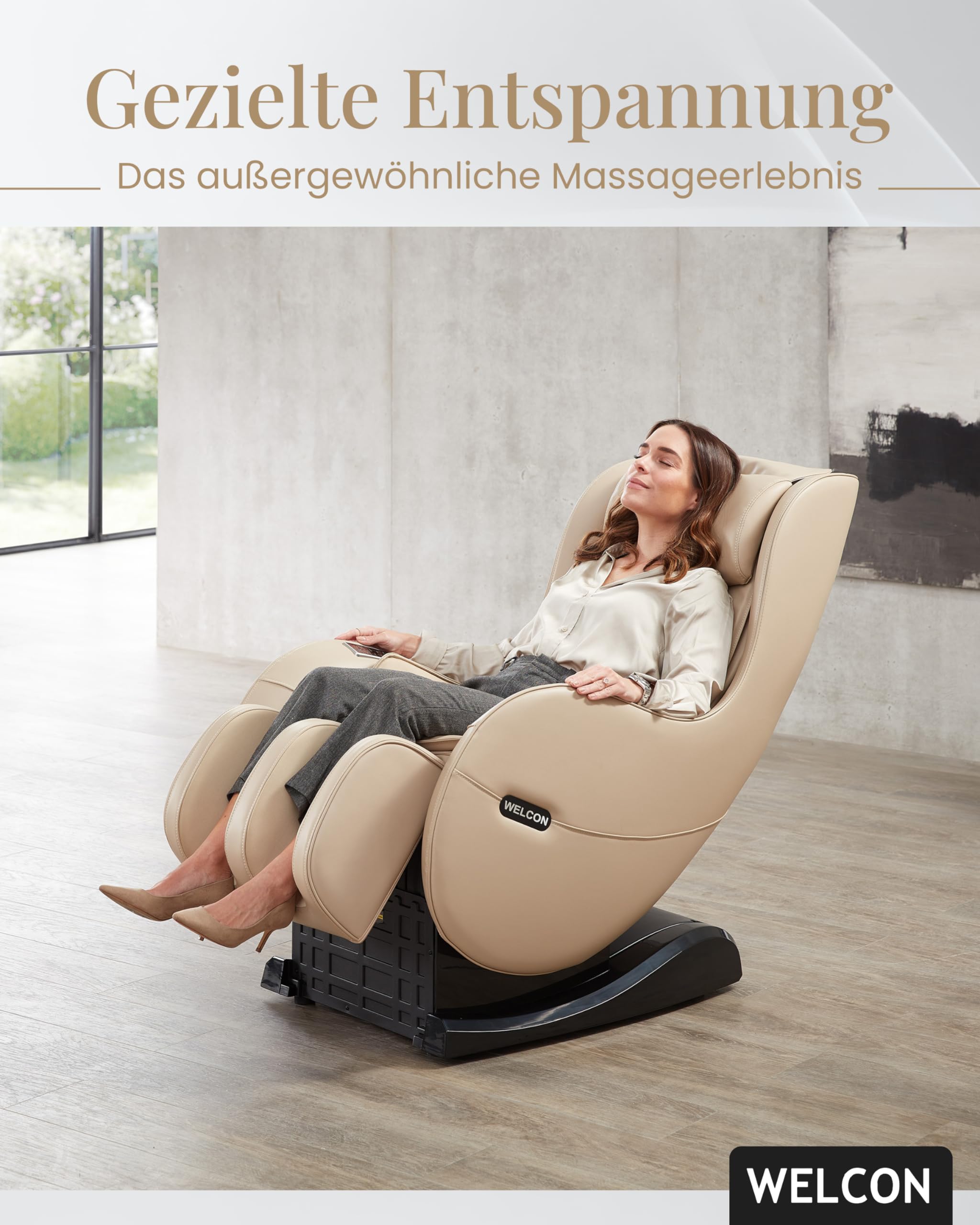 Sillón de Masaje WELCON EASYRELAXX en Beige Con Función de Calor, Programas Automáticos, Masaje de Amasado, Golpeteo, Rodillos, Airbag y Compresión | Sillón eléctrico con masaje 4D, presión de aire, sillón relax Zero Gravity