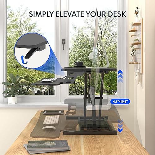 Miniatura 4 de FLEXISPOT Convertidor de escritorio de pie de 36 pulgadas, altura ajustable, estación de trabajo sentado para ponerse de pie, monitor dual y