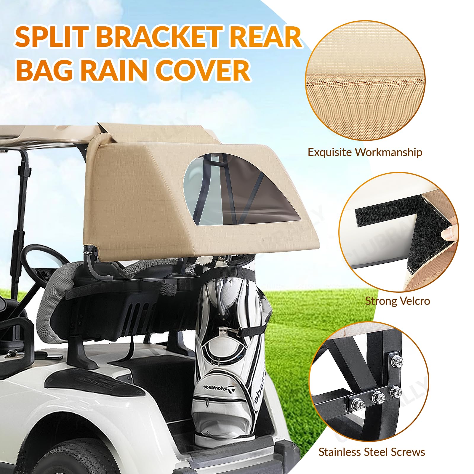 go kart golf bag rain cover CLUBRALLY Universal Cart Rear Kit, Split Stand Golf Cart Rain Cover Set Fits for Club Car, EZGO, Yamaha-Beige/Black : Sports & Outdoors resistant golf bag Rain epos:colour:Blue 2 0 weighted swimbait Size:7' M