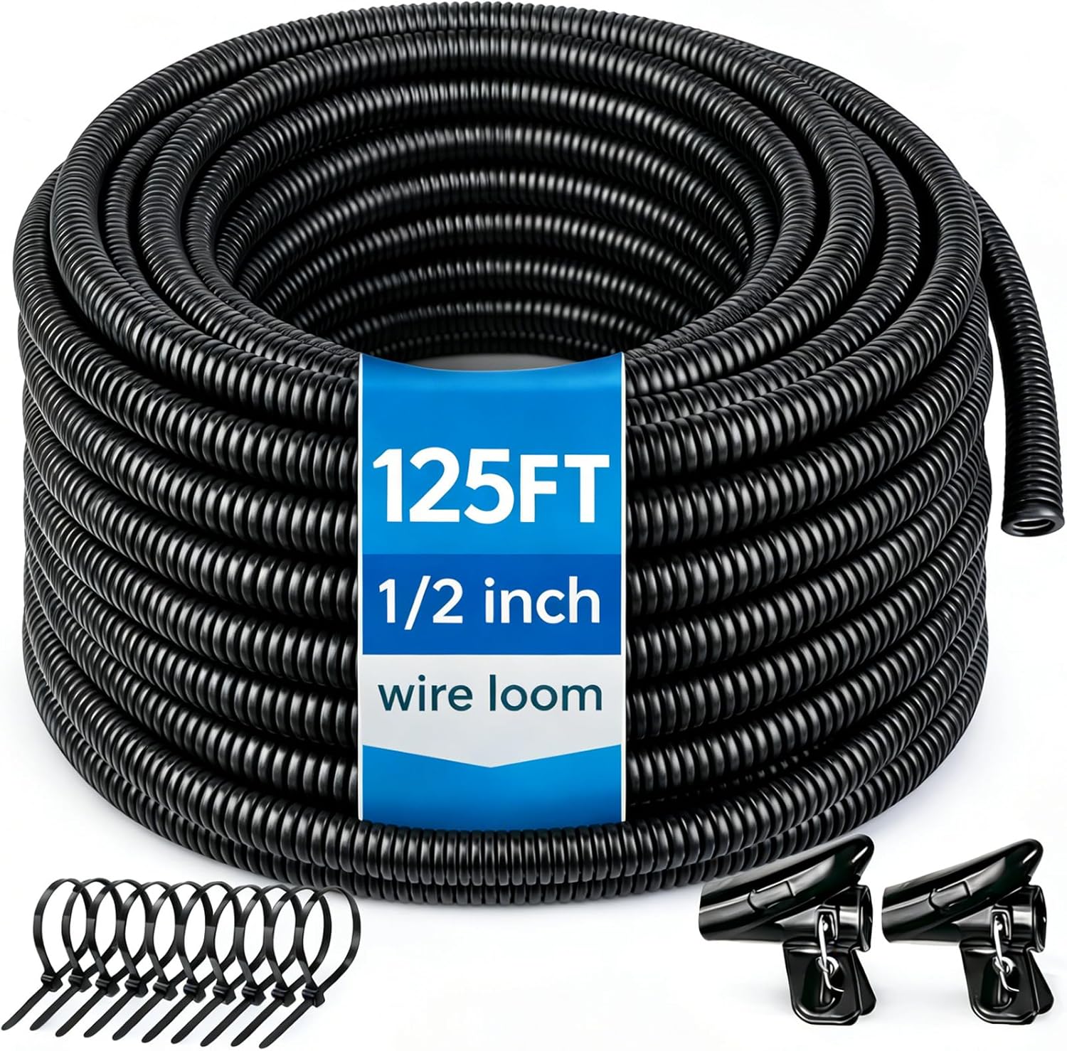 Automotive Wire Loom Flame Retardant Split Wire Loom Tubing Assortment Wiring Loom Kit Plastic Cover Electrical Covering Conduit Protective Wire Wrap Cable Sleeves Black 1/4", 1/2", 3/8", 3/4"x 30 Ft