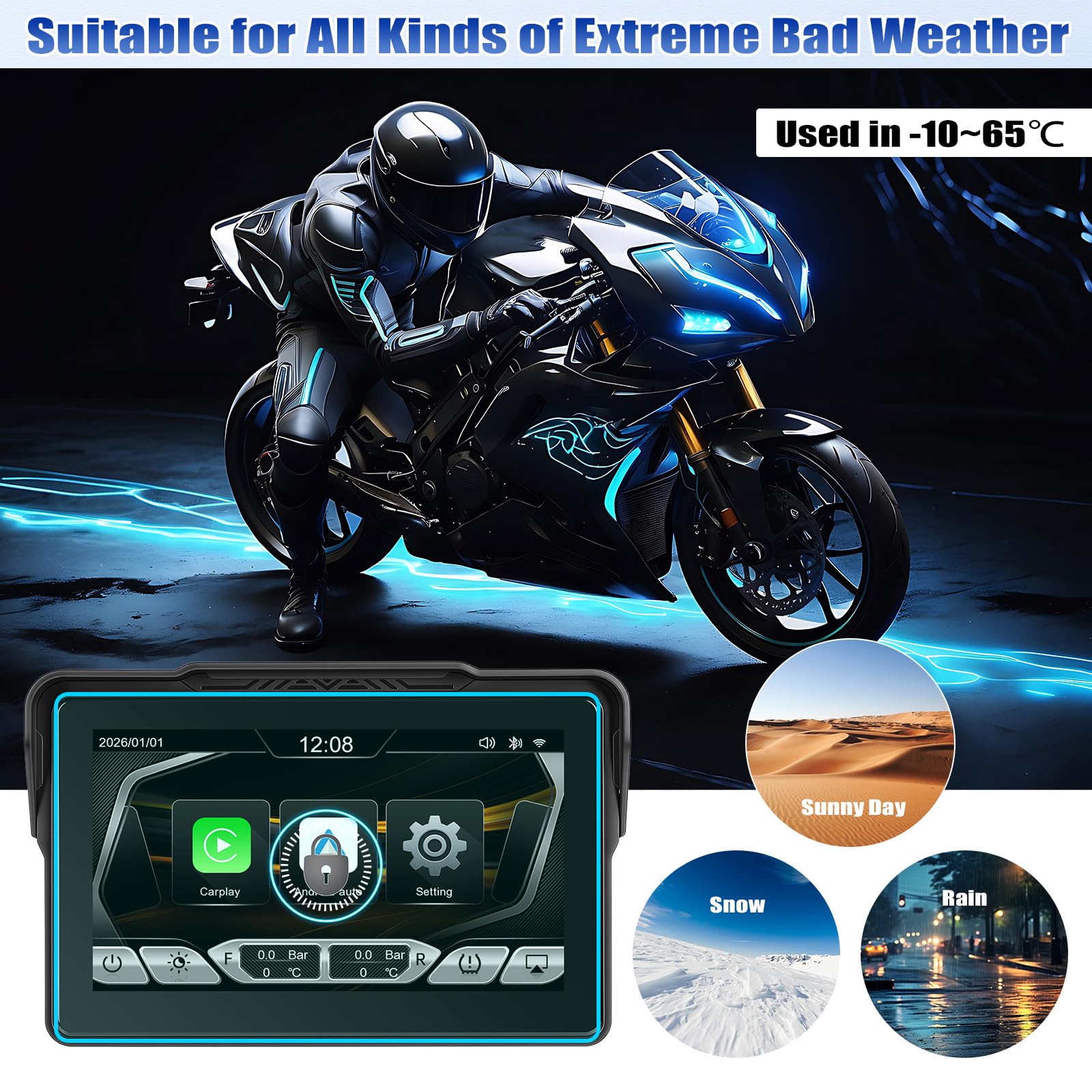 [2026] CAMECHO Senza Fili Carplay per Moto, 7 Pollici HD Schermo IP67 Impermeabile Navigatore con Touchscreen, Android Auto Bluetooth Airplay Android Cast, Supporto Siri/G-oogle Assistant