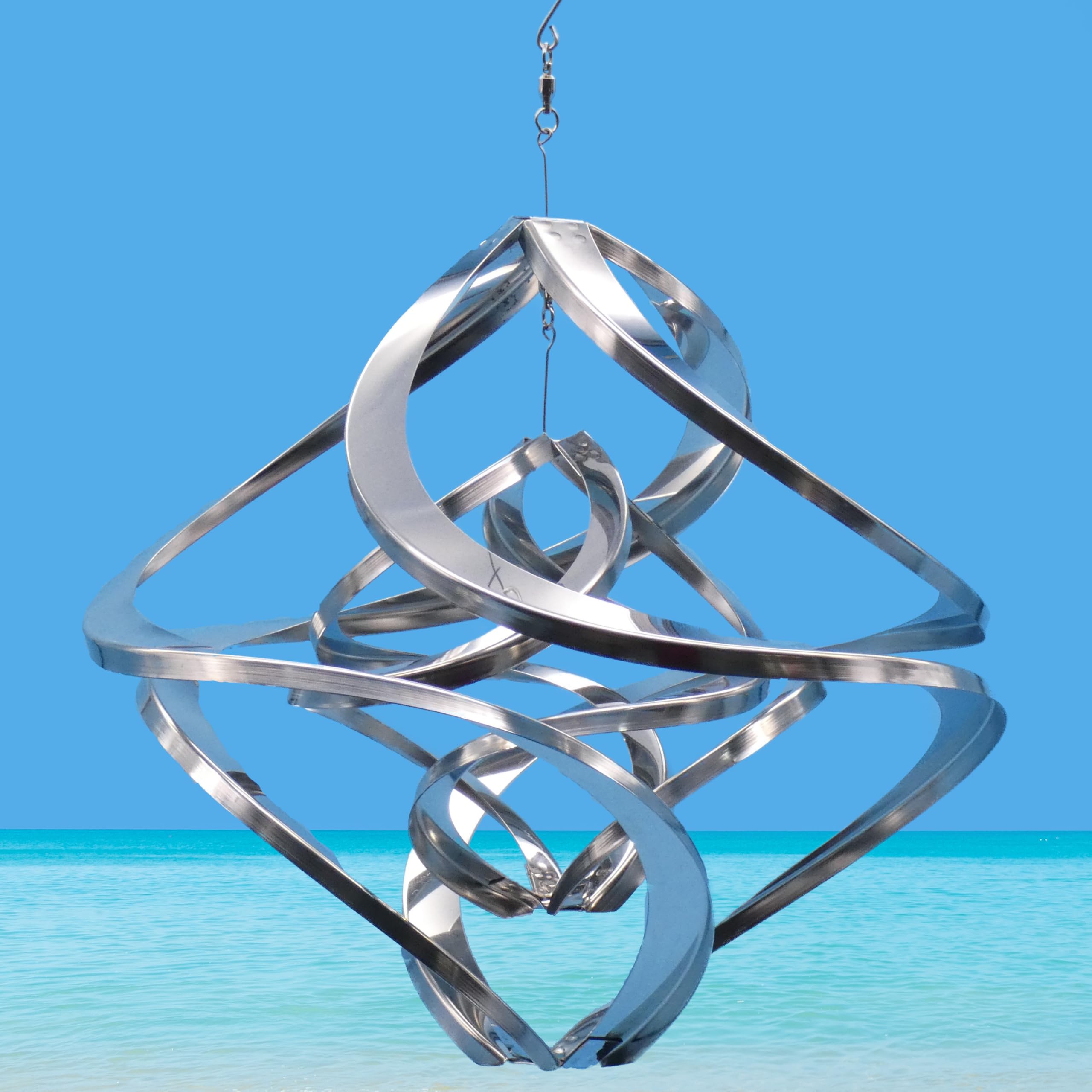 Pommerntraum ®| Edelstahlwindspiel Winddancer Twister Rostfrei Windskulptur | Windspiel Edelstahl Double-Twister Gartendekoration Gartenkunst Hängewindspiel Sonnenfänger Balancer (30 cm ohne Kristall XL)