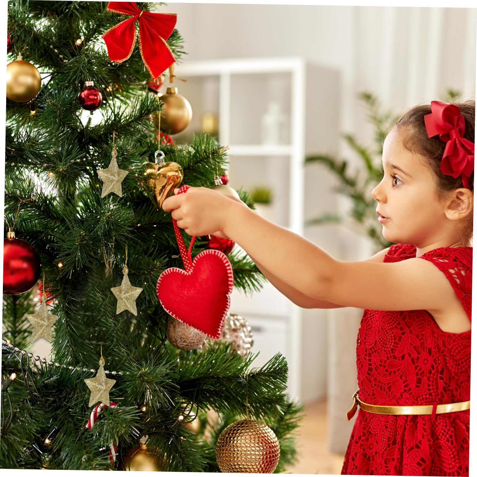 TOPBATHY 150 Pz Decorazione Natalizia Ornamenti Natalizi Stella D'oro Ciondolo Stella Di Natale Ornamenti Decorativi Da Appendere Appesa All'albero Di Natale Glitter D'oro