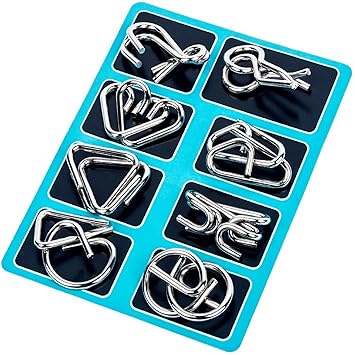 AUGEN Brain Teasers Metal Wire Puzzle Toys, IQ Tester, Brain Games for Kids and Adults, Fun Fidget Puzzles, Train Your Brain, Disentanglement Puzzle Unlock Interlock Toys (8 Pieces, Model- A)