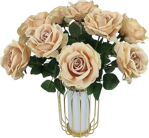 Miniatura 172 de ATFL 12 rosas artificiales de seda con flores de color rosa, rosas artificiales a granel, diámetro floral de 4 pulgadas, rosa artificial de seda