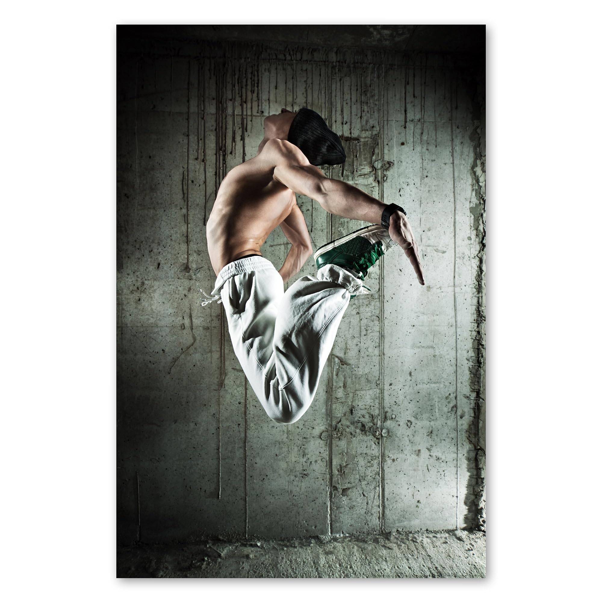 Postereck - 0518 - Hip hop, ballerino uomo salto danza musica strada - Decorazione da Parete, Stampa Artistica, Arredamento Interni, Stampa Fotografica - Tela - 100,0 cm x 75,0 cm