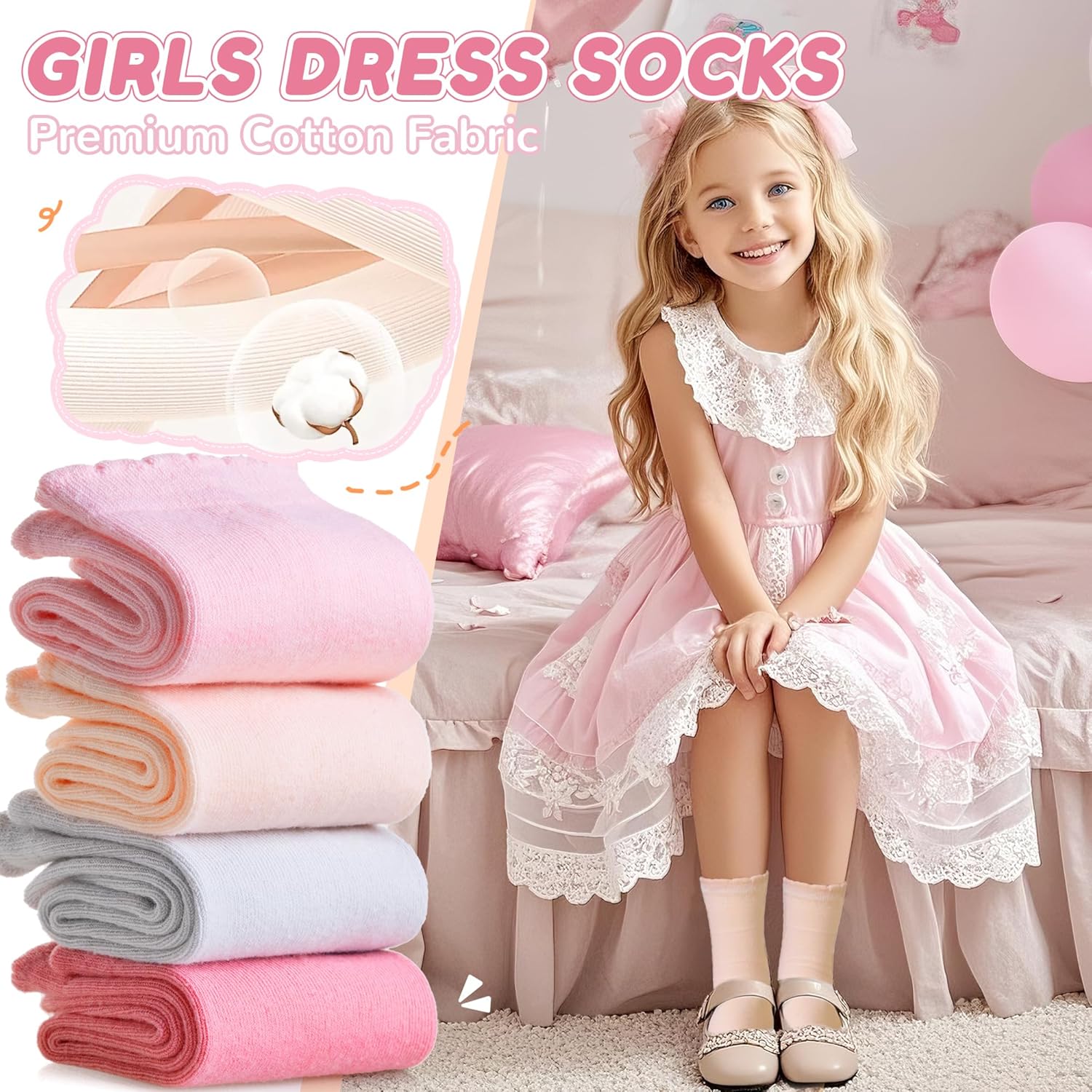 Girls Ruffle Crew Socks Little Kids School Uniform Cute Cotton Frilly Dress Socks 6 Pairs - Image 3