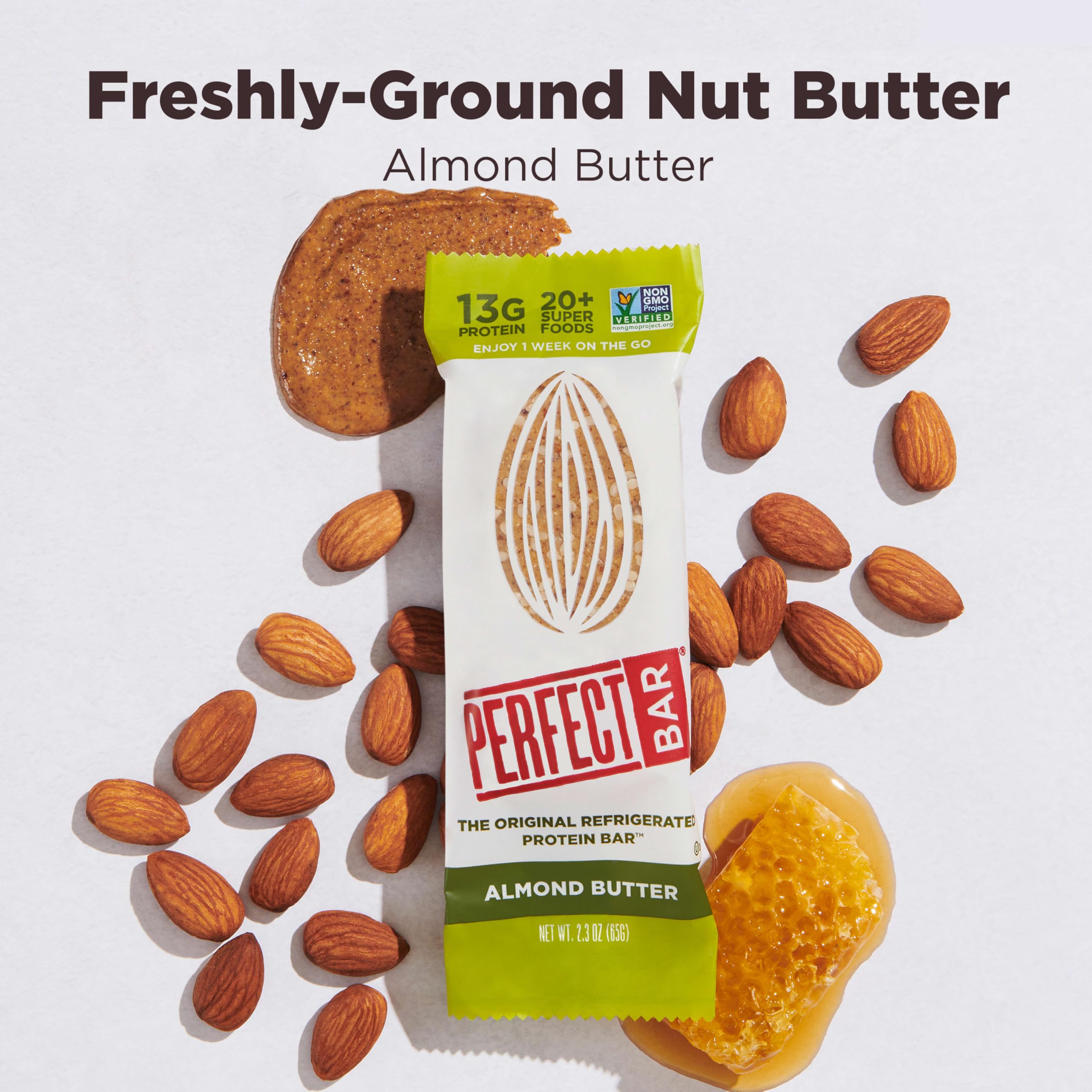 Perfect Bar Original gekühlter Proteinriegel, Mandelbutter, 70,9 g Riegel, 8 Stück (3 Stück)