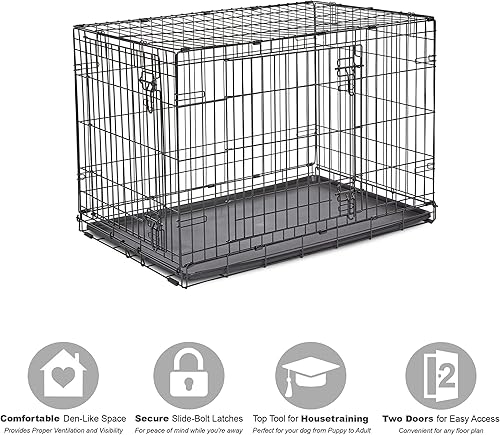 Miniatura 3 de Jaula de metal para perros, con puerta simple o doble, plegable de New World, Puerta doble, 36 - pulgadas, Negro