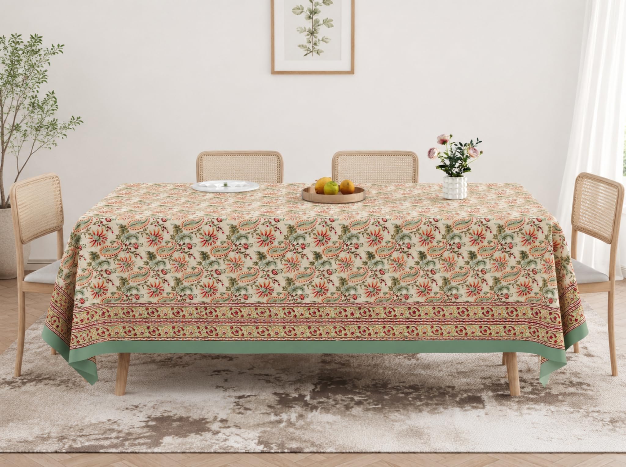Rajwada Heritage 6-Seater Dining Table Cover | 100% Cotton Slub Fabric | Durable & Washable Table Cloth | Dust & Stain Protection (Palace Garden)-image-40