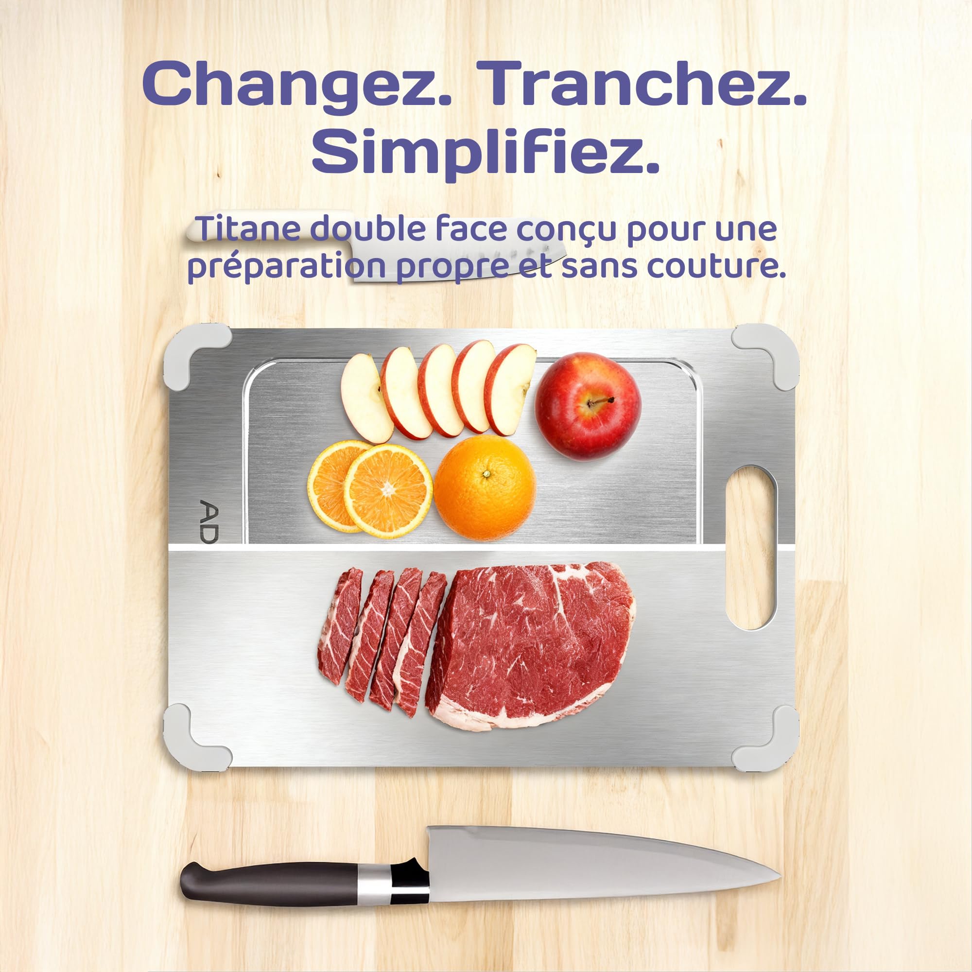 adivo - Planche à découper 100% titane - Antibactérienne, antirouille, facile à nettoyer, 39x28x0,15 cm