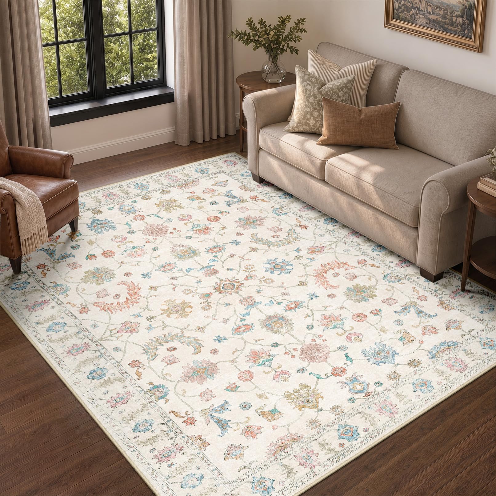 INOVADAY Washable Rug Vintage Boho 120x170 cm Cream White Living Room Rug