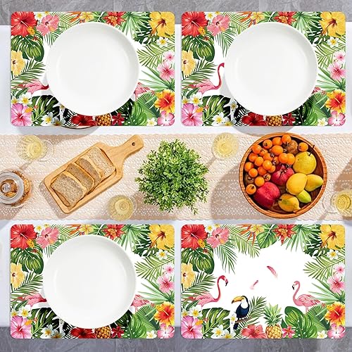 Miniatura 5 de Tarklanda Juego de 6 manteles individuales de plástico, manteles individuales lavables de plantas de verano para el hogar, comedor, cocina,