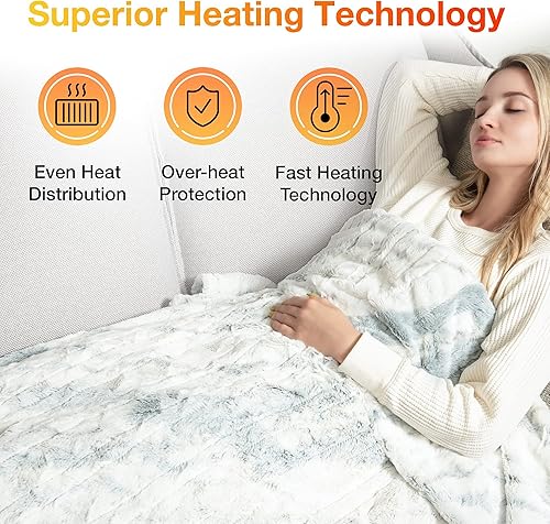 Vista 6 de WOOMER - Manta térmica eléctrica de 50" x 60", manta eléctrica con 4 niveles de calefacción y apagado automático de 4 horas, certificada ETL, piel