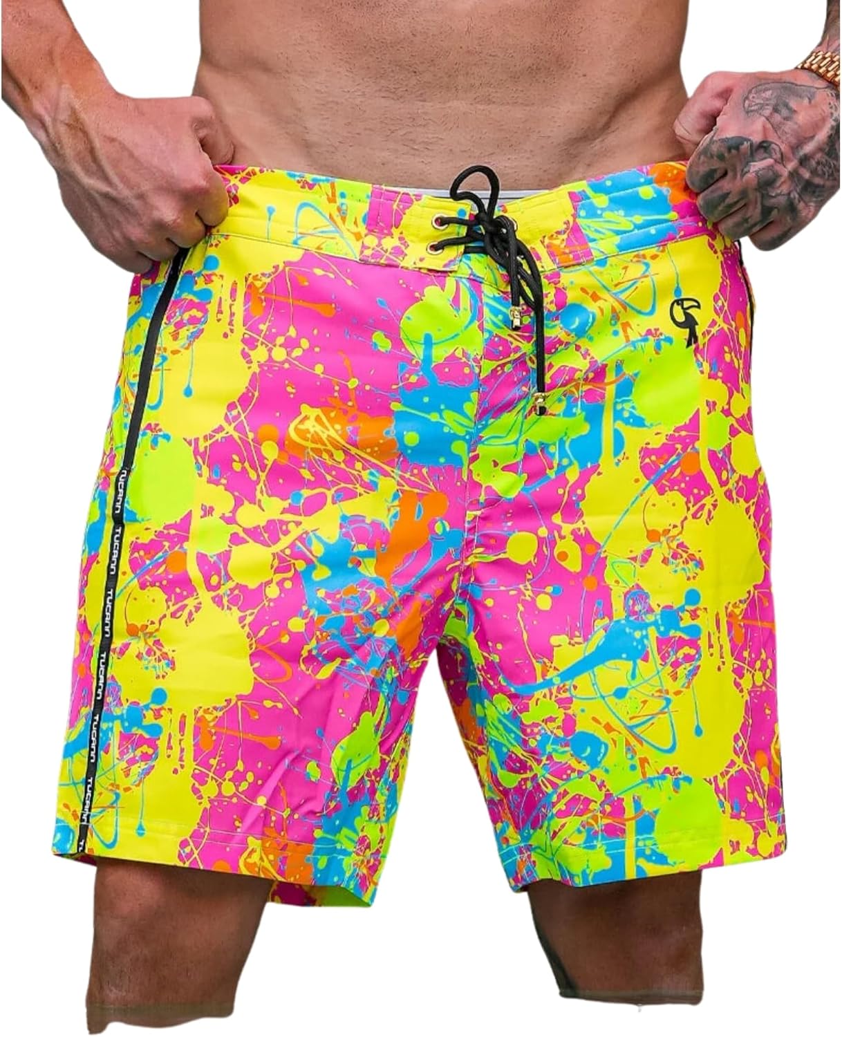 Tucann Men's Trunks 7" Compression Liner Quick Dry Zipper Pocket Chlorine Resistan 4 Way Stretch Printed Swim Shorts for Men