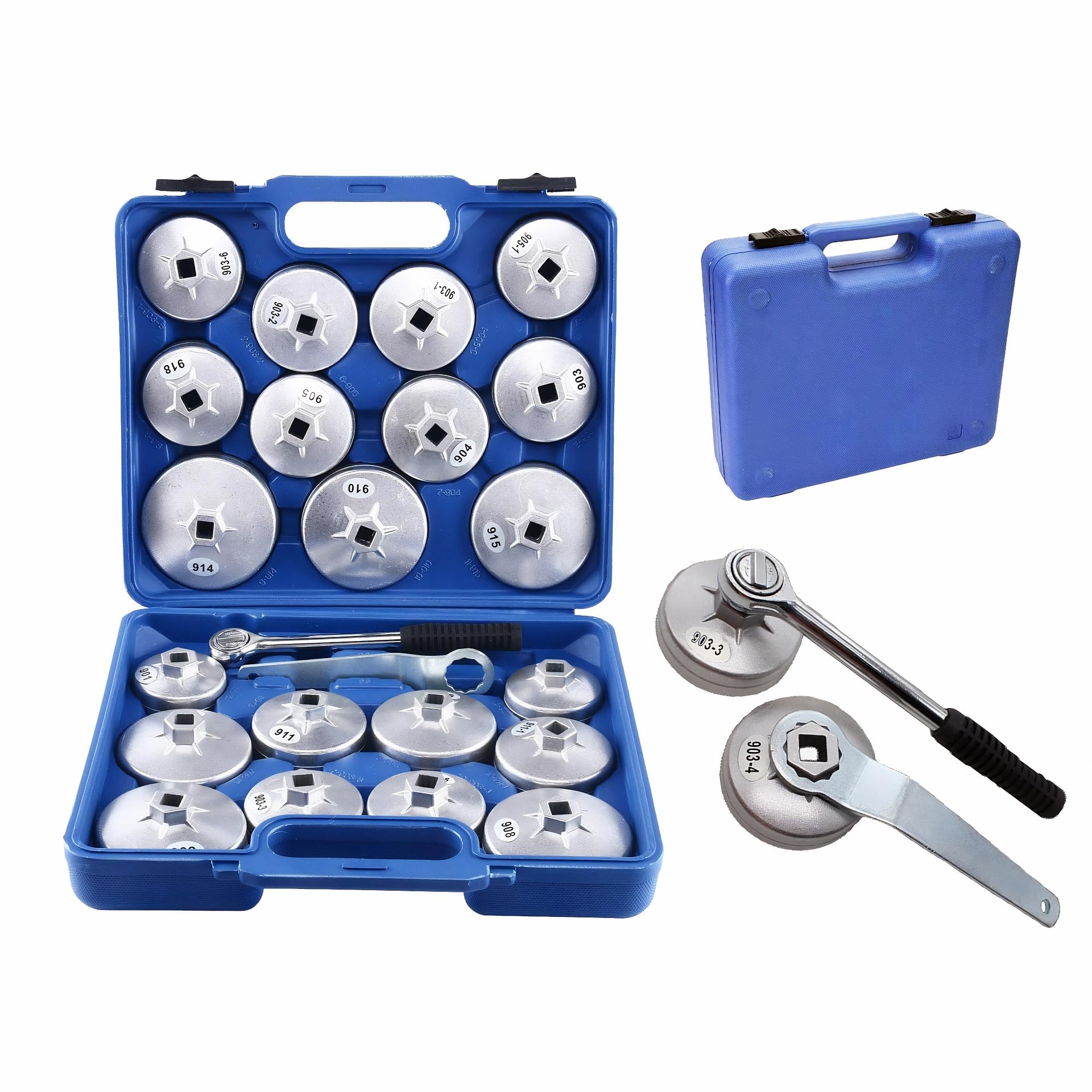 jianyana Juego de 23 llaves de filtro de aceite de 65 mm a 101 mm, enchufe de 1/2 pulgada con mango de trinquete, acero de aleación de alta calidad, resistente al óxido, ajuste universal para la