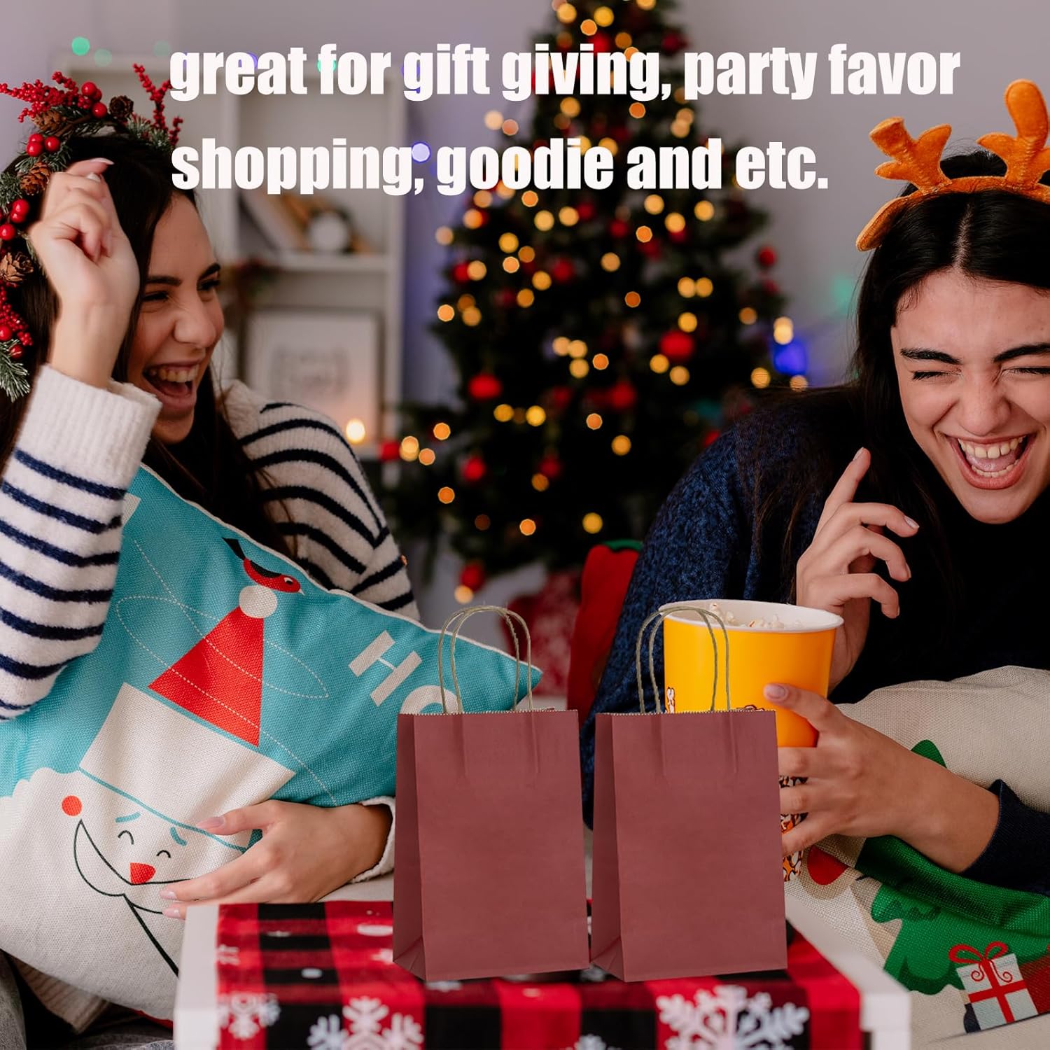 50Pcs Small Paper Gift Bags Bulk, 5.25" x 3.75" x 8" Kraft Paper Bag for Party Favors,Valentine's Day, Birthday, Wedding, Goodie, Retail, Jewelry - Red - Image 4