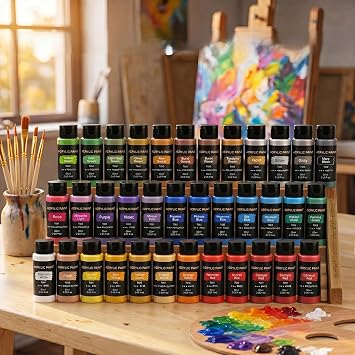 Acrylic Paint Set 36 Colors2oz /60ml with Brushes,Rich Pigmented, Premium Acrylic Paints for Canvas Wood Glass Rock Leather Painting, Art Craft Paint Supplies