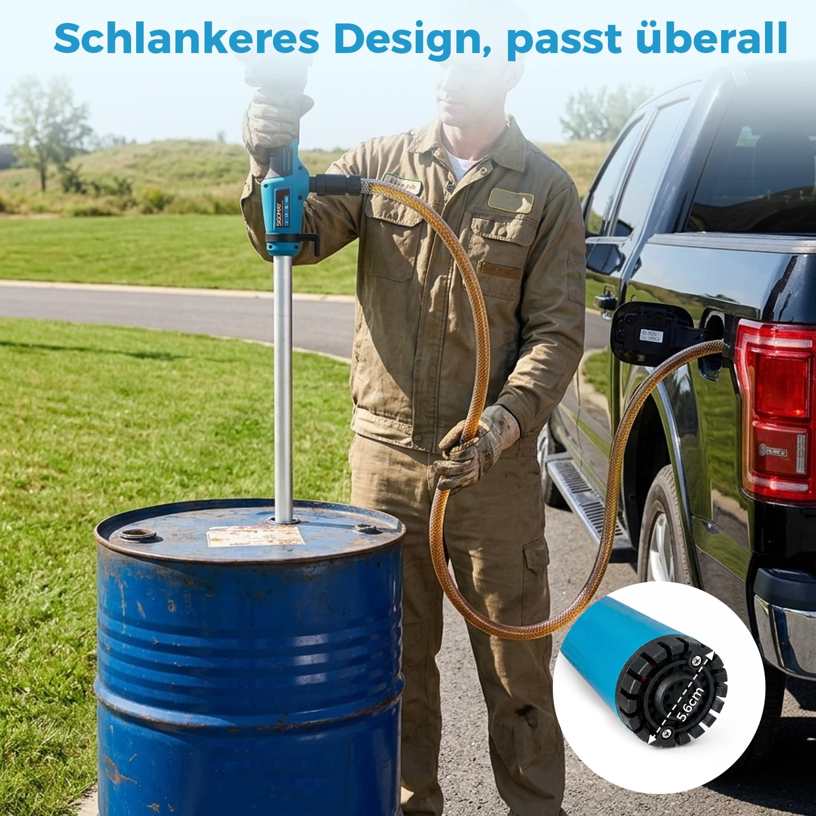 Akku Stab-Transferpumpe, Kompatibel mit Makita 18V LXT Akku, Elektrische Ölpumpe mit Digitalanzeige & Auto-Stopp, 2725 L/h, für Diesel, Wasser, Garten, Pool, IBC
