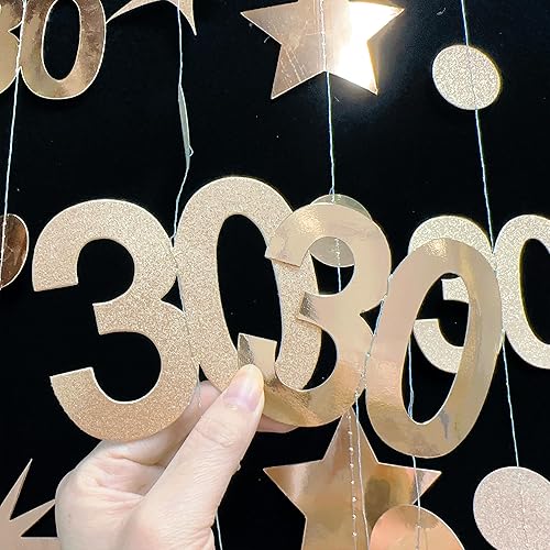 Miniatura 86 de Decoraciones de cumpleaños número 30 color azul aguamarina, guirnalda de estrellas con círculos y lunares metálicos para colgar en banderines, telón