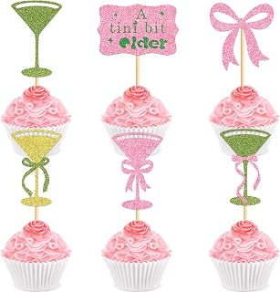 30 Pack Martini Bow Birthday Cupcake Toppers A Tini Bit Older Bow Olive Green Wine Glass Birthday Party Decorations Martini Bachelorette Bridal Shower Party Tini Bar Party Decorations