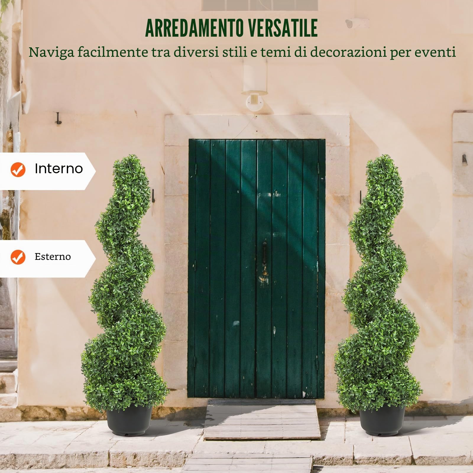 VEVOR Pianta Artificiale in Bosso a Spirale 2 Alberi Totale 91 cm Topiaria Decorativa Piante Finte in PE con 10 Foglie di Ricambio, per Decorazione Interno Esterno Giardino Terrazzo Balcone Ingresso