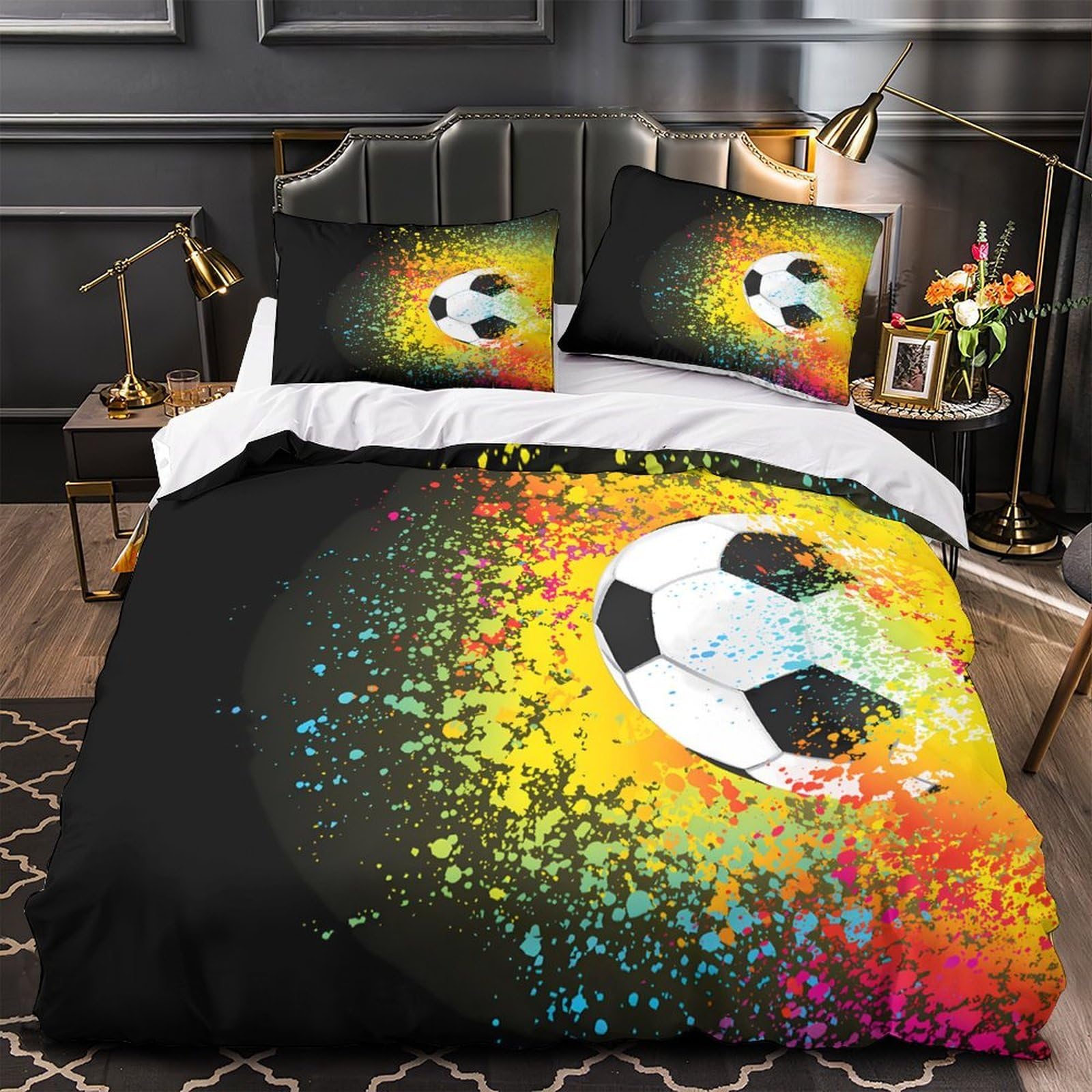 Parure de lit football 3D 140x200cm, le cadeau idéal pour fille et garçon