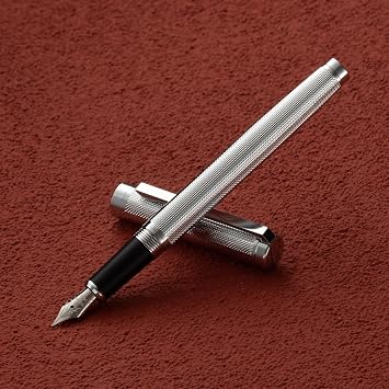 Luxury Fountain Pen Set for Men and Women, with 5 Black Ink Cartridges and Converter, Smooth Writing for Calligraphy, Journaling, Drafting, Sketching & Doodling Silver