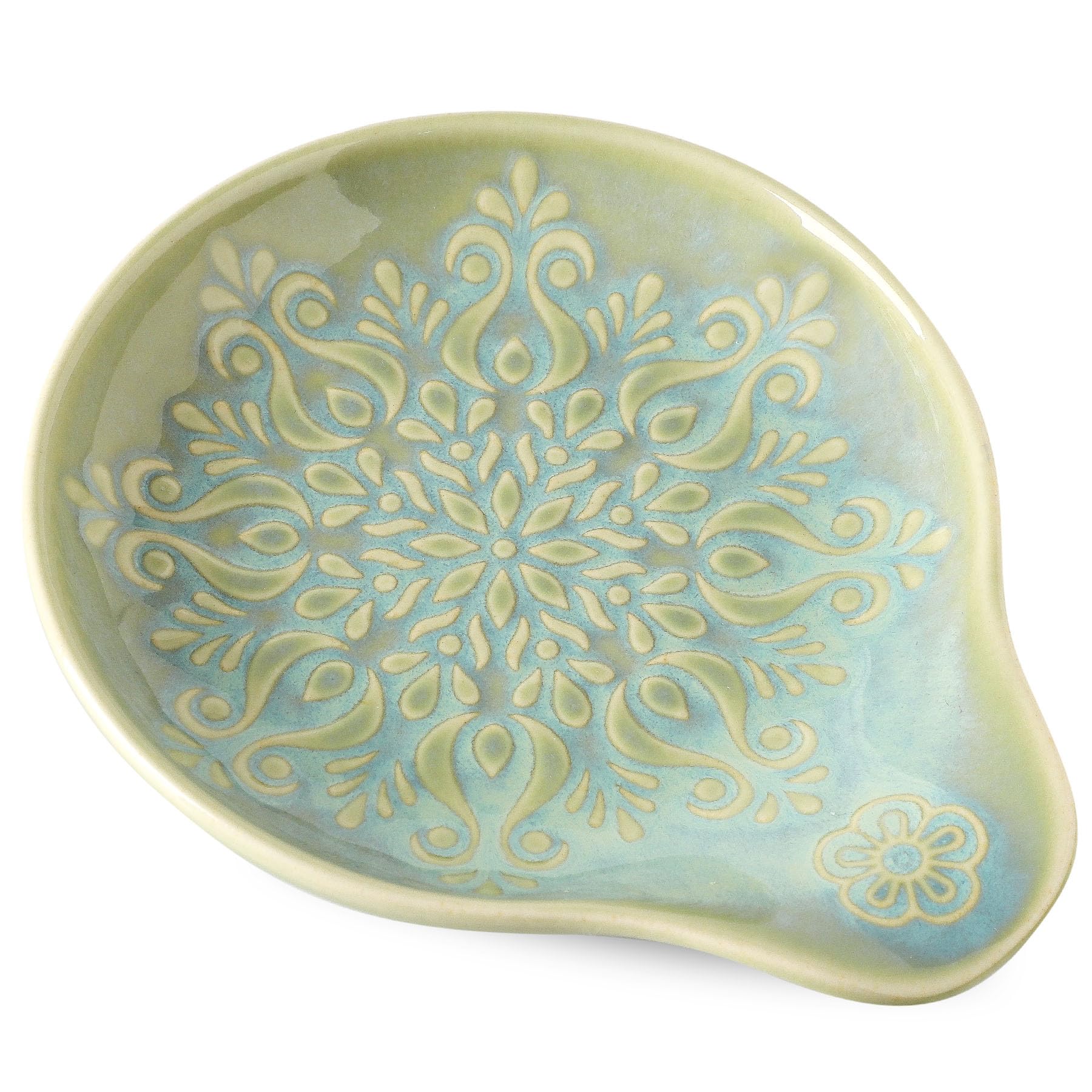 Farmhouse Ceramic Spoon Rests Holder for Kitchen Counter Stove Top (Green-A3)