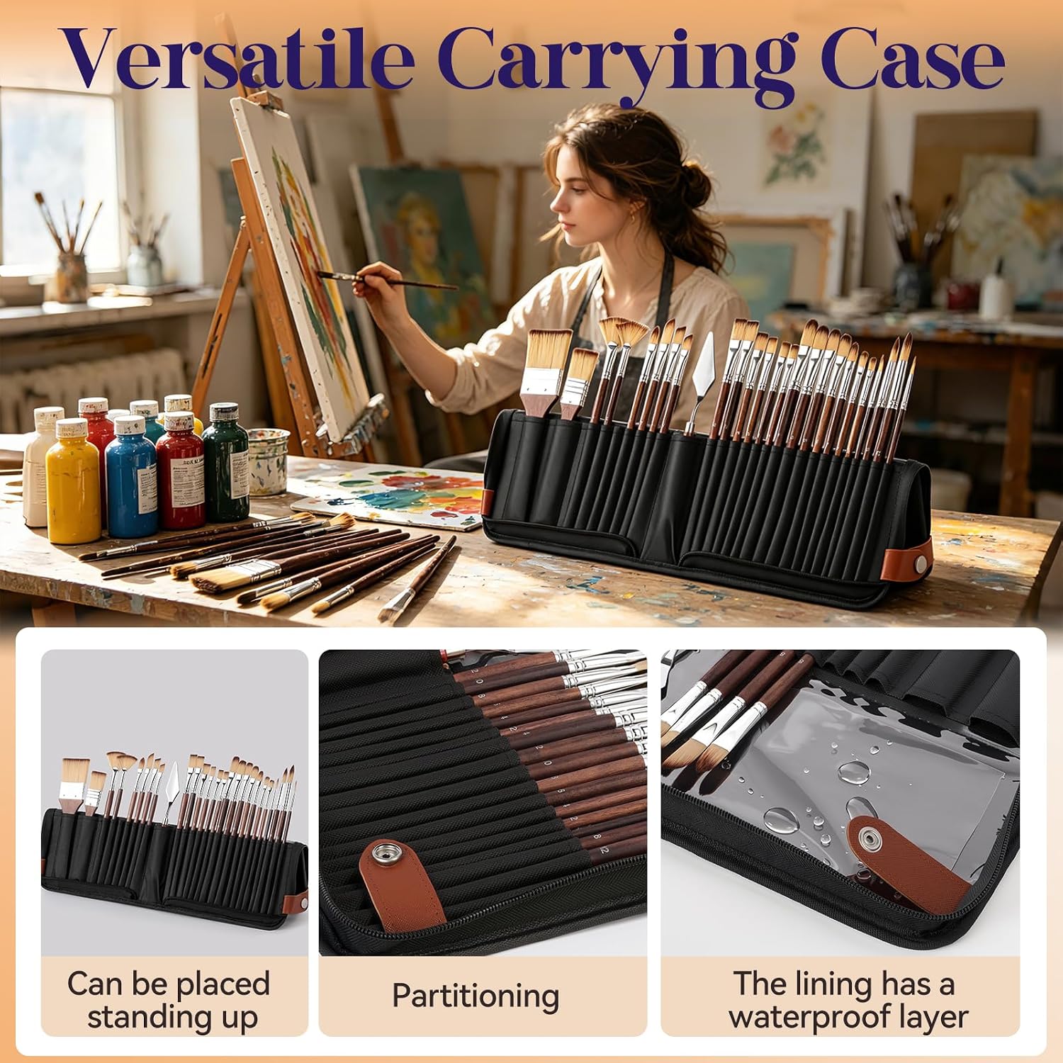 Paint Brushes Set of 26 Pieces Watercolor Acrylic Paint Brushes with Self-Standing Case, Professional Wooden Handle Brushes for Oil, Acrylic and Watercolor Painting, Face Painting