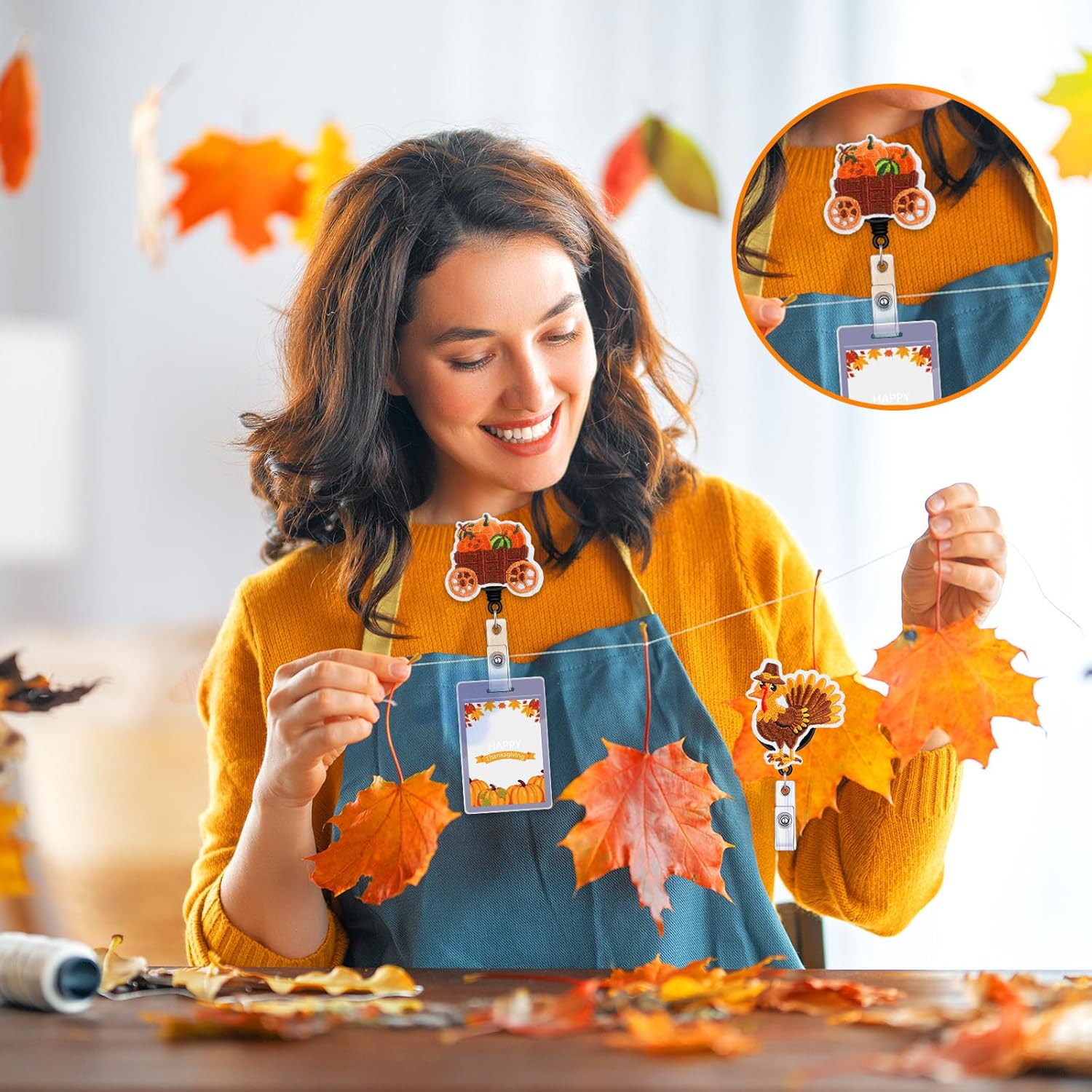 Tinlade 24 Pcs Fall Badge Reel Retractable Thanksgiving Pumpkin Badge Holders Holiday Cute Nurse Badge Reel Holder with Swivel Clip ID Holder for Nurses, Doctor, Student Teacher Office