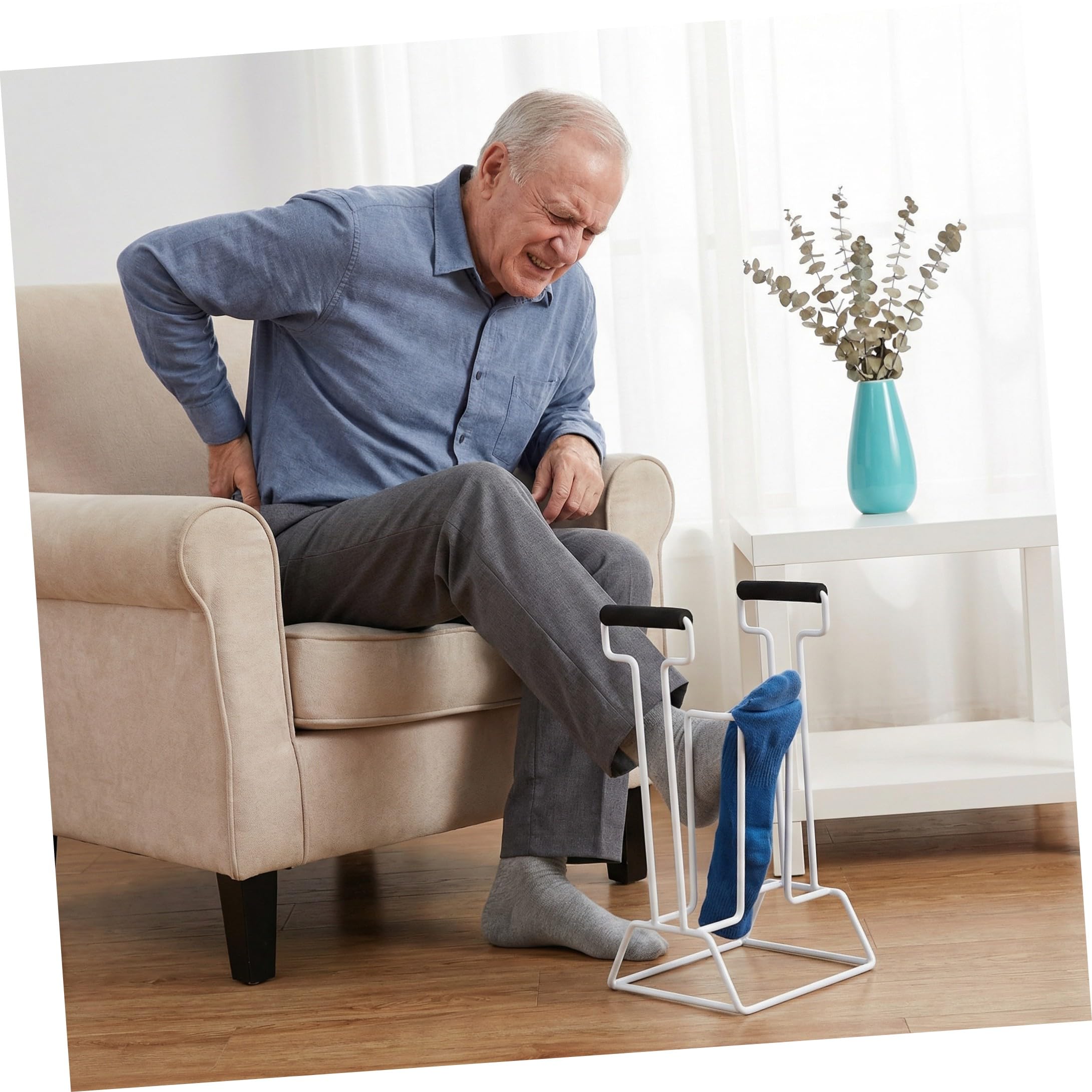 Toyvian Ayuda para Poner Calcetines 36,00x21,00x17,30cm Calzador de Calcetines de Hierro, Espuma y Plástico Asas Ajustables, para Personas Mayores y Silla de Ruedas