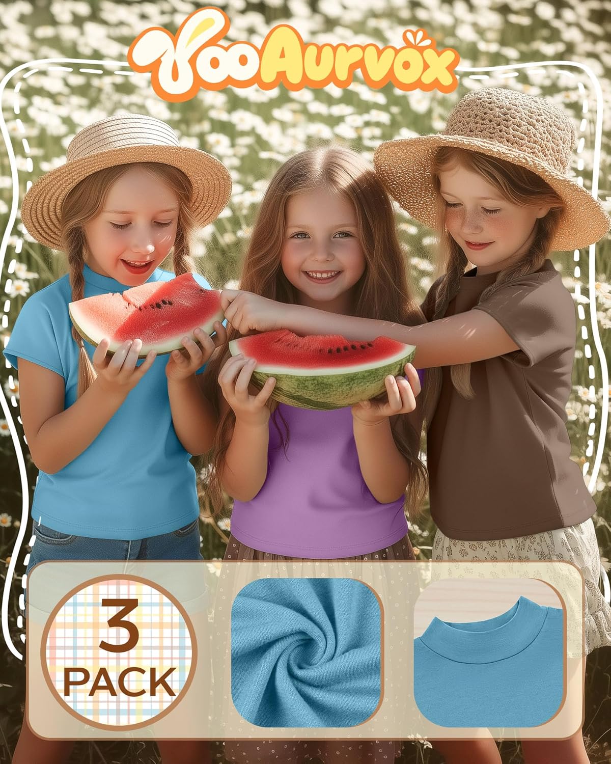 3 Pack Girl's Mock Turtleneck Shirts Kids Cap Sleeve Pullover Tops Loose Fit Summer Casual Basic Tees 5-14 Years - Image 4