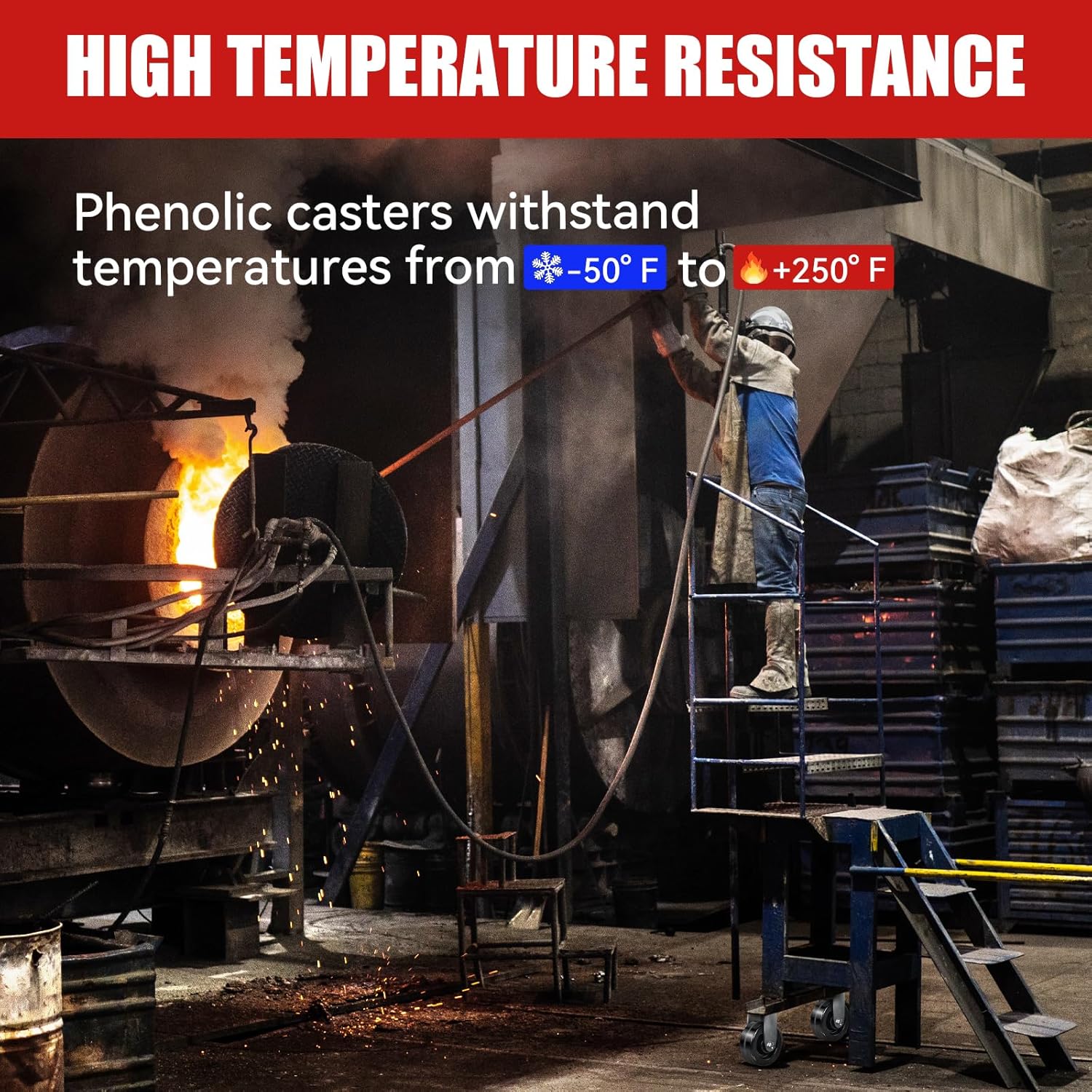 Caster Wheels 5" x 2" Heavy Duty Industrial Casters, Rigid, Black Non-Marking Phenolic Wheel, Load Capacity 1000 lbs (2Pack)